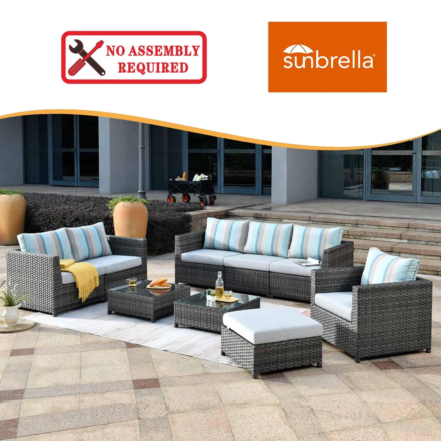 Ovios Patio Conversation 9-Piece Bigger Size Set with Grey Sunbrella, King Series, Fully Assembled