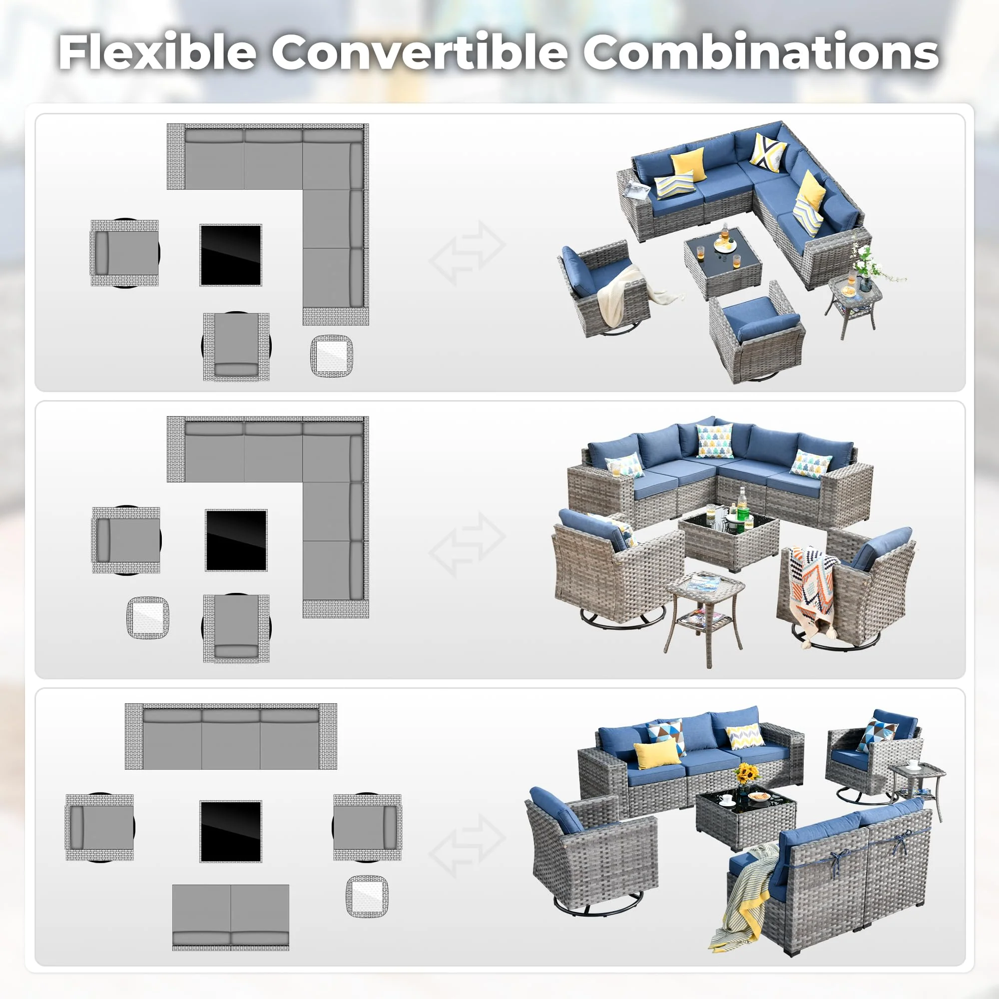 Ovios 9 Pieces Outdoor Furniture with 7.68'' Broad Handrails and Rocking Chair