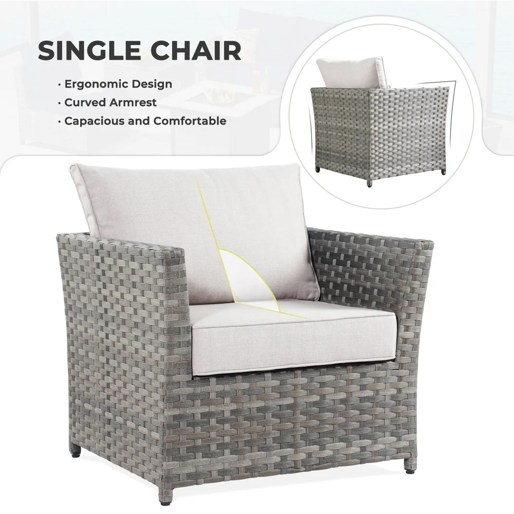 Ovios Patio Furniture Set New Rimaru 7-Piece Set include 30'' Square Fire Pit Table Partially Assembled