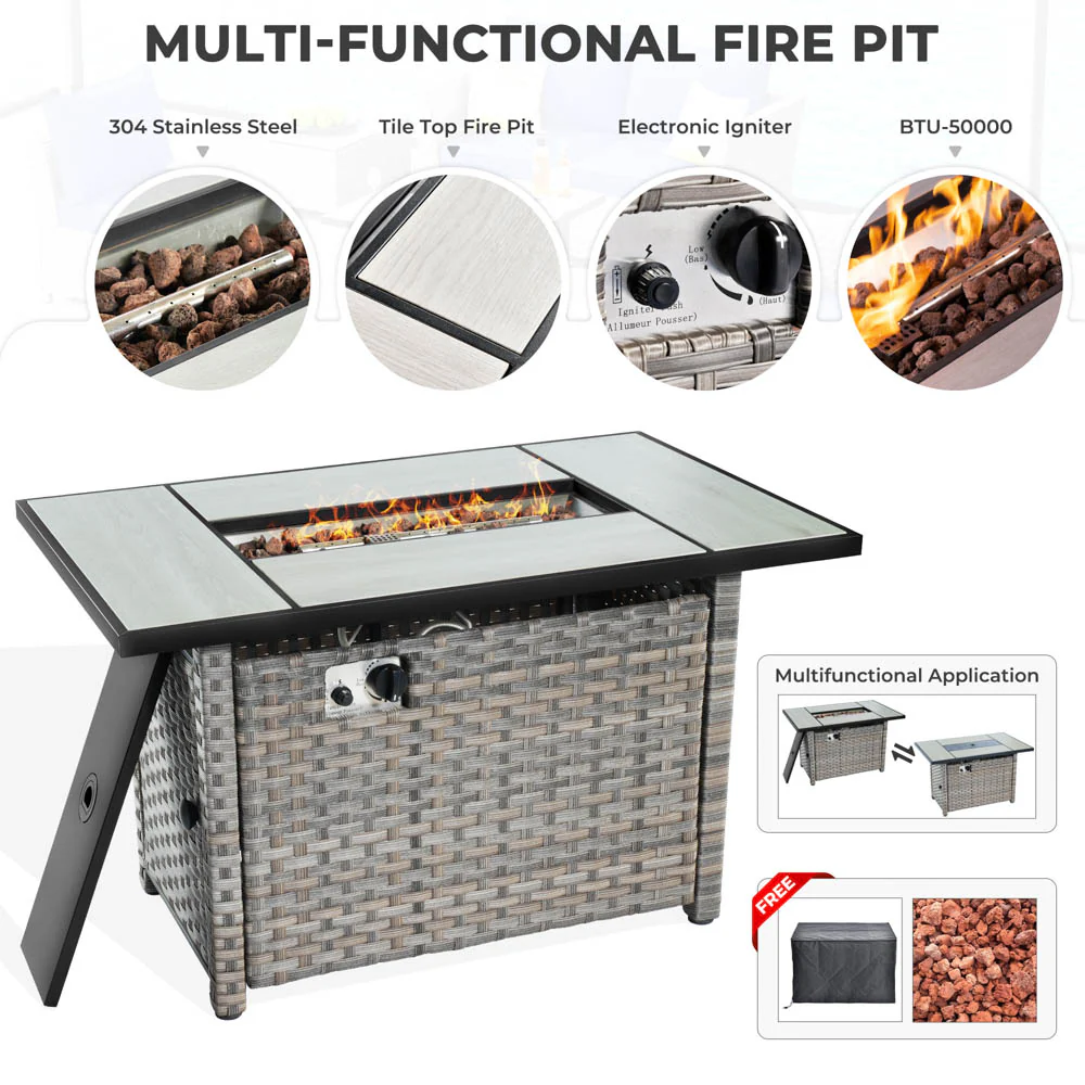 Ovios New Rimaru Series Patio Furniture Set 15-Piece include Swivel Chairs and 42