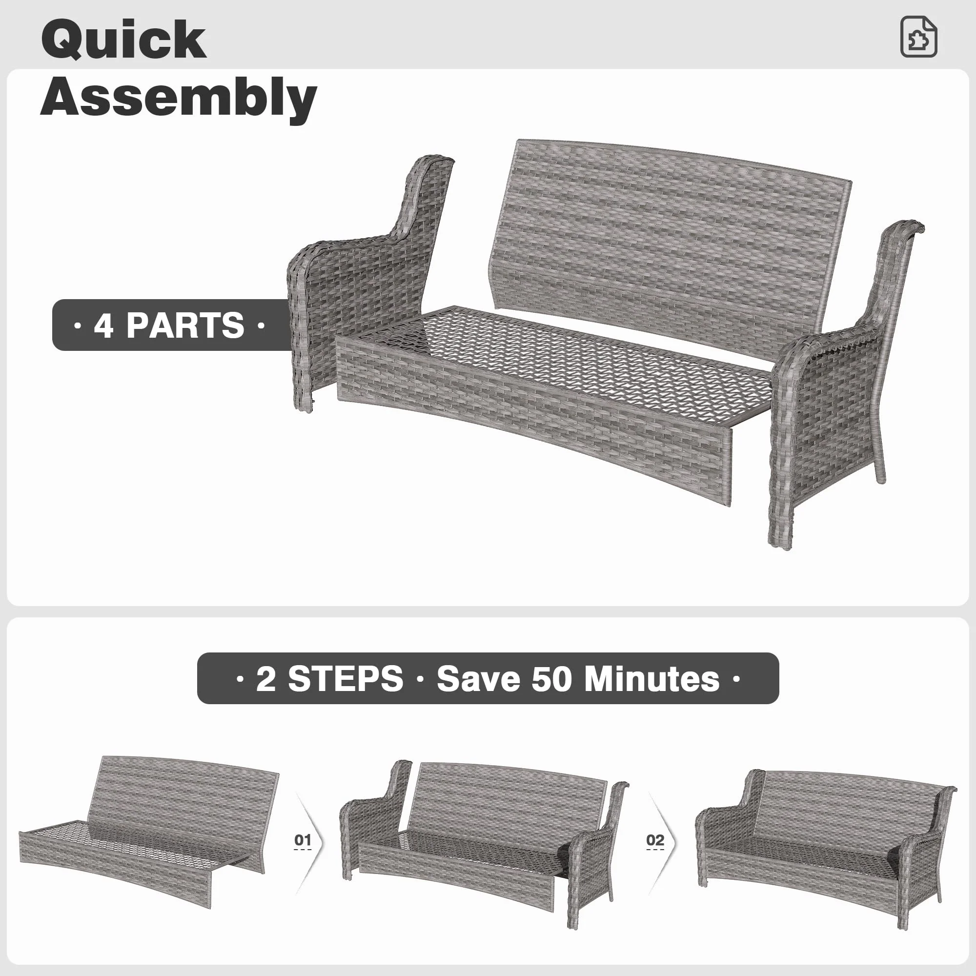 Ovios Patio 6-Piece Conversation Set with 42'' Rectangle Propane Fire Pit Table Kenard