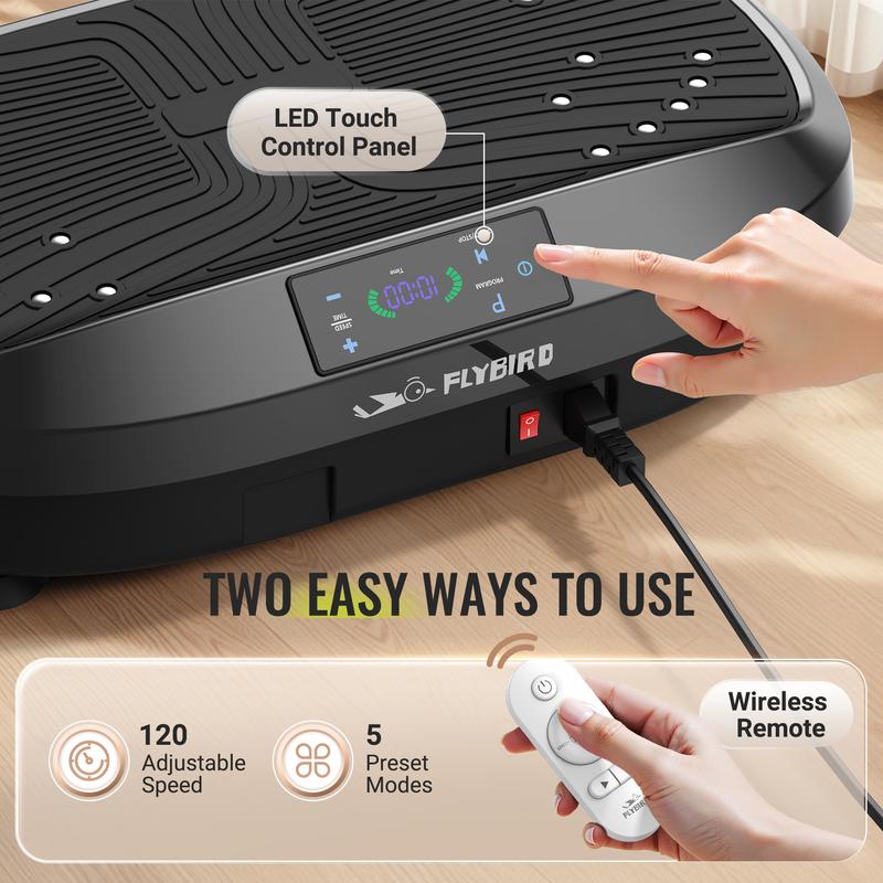 FLYBIRD Vibration Plate Exercise Machine with 330LBS Loading Capacity, Lymphatic Drainage Machine, Whole Body Workout Vibration Platform w/ 2 Resistance Bands for Fitness