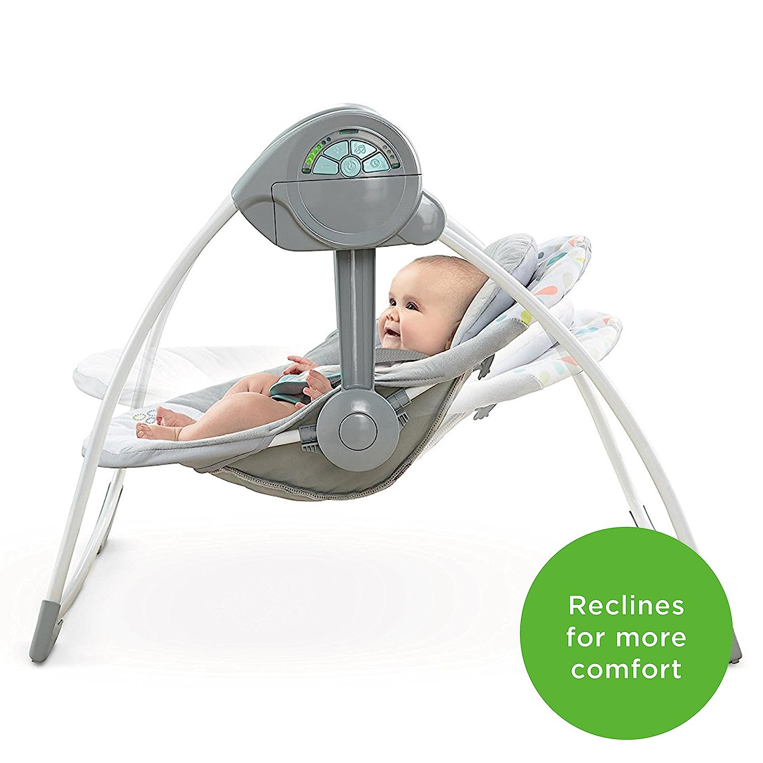 Ingenuity Soothe 'n Delight Compact Portable 6-Speed Plush Baby Swing with Music, Folds Easy, 0-9 Months 6-20 lbs (Cozy Kingdom)