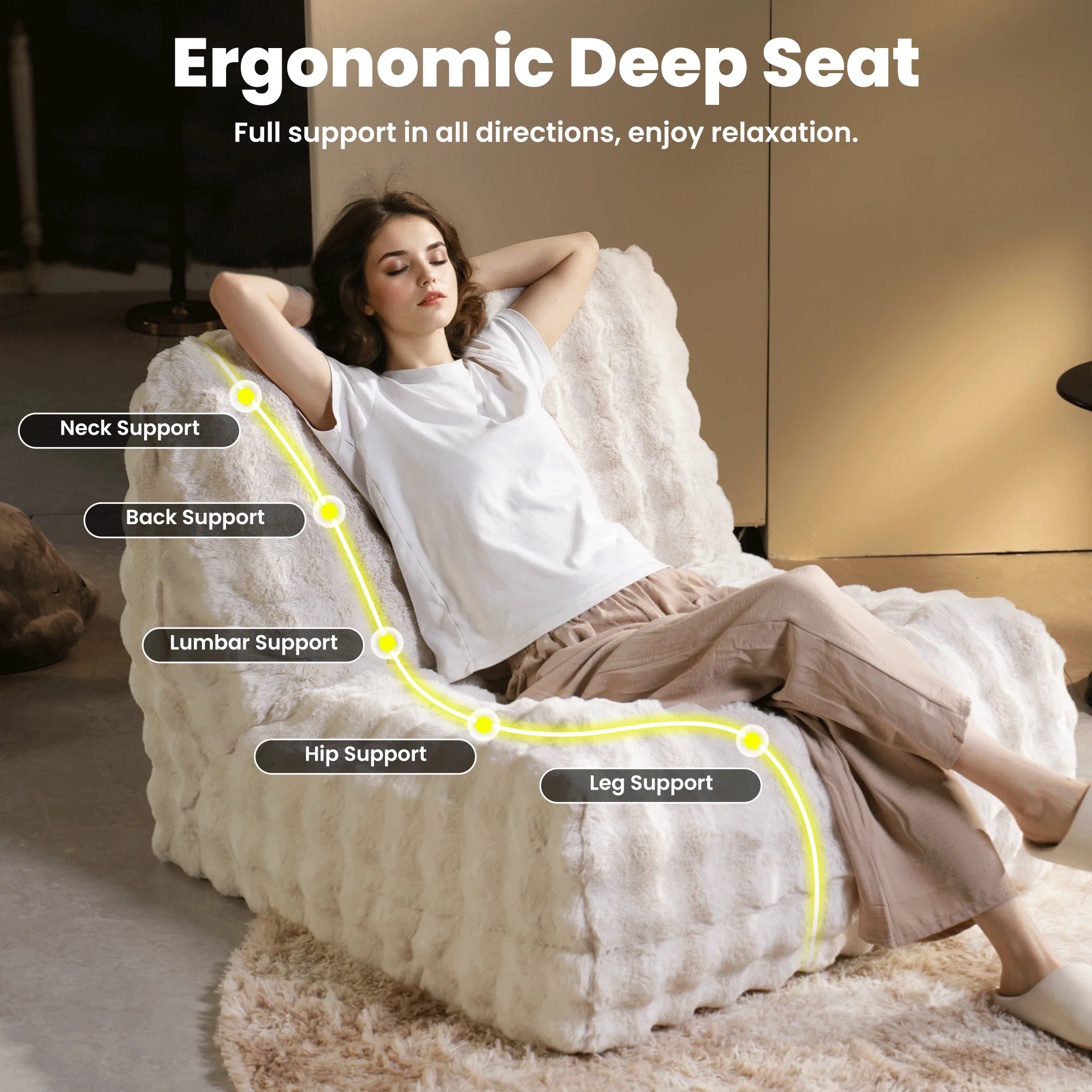 OVIOS Luxurious Fluffy Faux Fur Bean Bag Couch