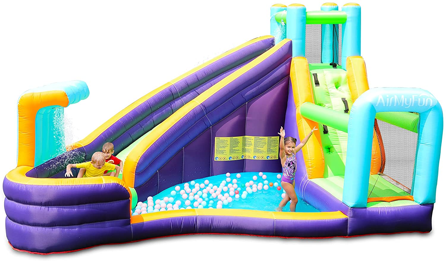 AirMyFun Inflatable Waterslide, Water Bounce House for Wet and Dry, Kids Bouncy House Water Park with Air Blower, Water Spray, Splash Pool, A83021