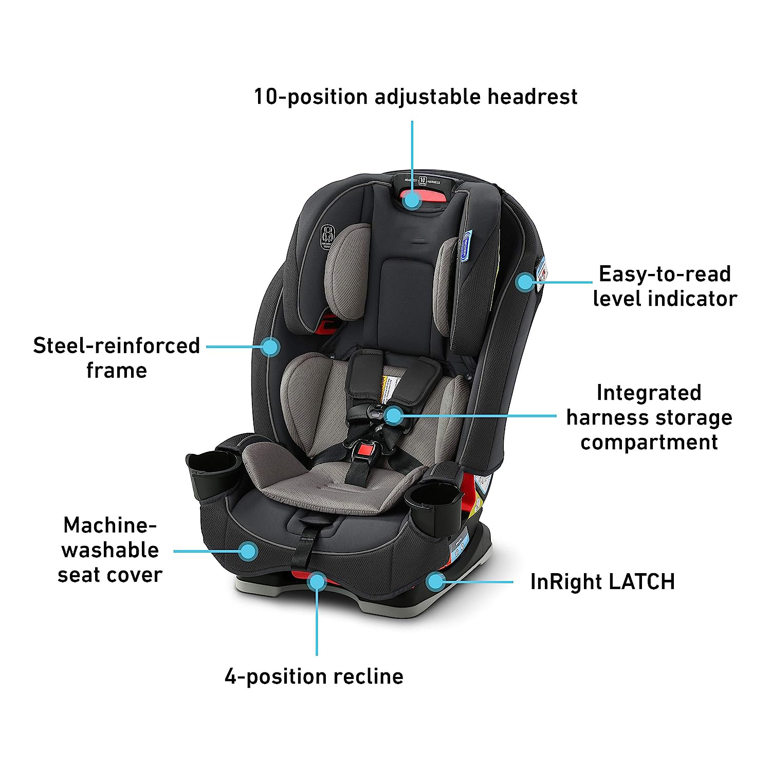 Slimfit 3 in 1 Car Seat -Slim & Comfy Design Saves Space in Your Back Seat, Darcie, One Size