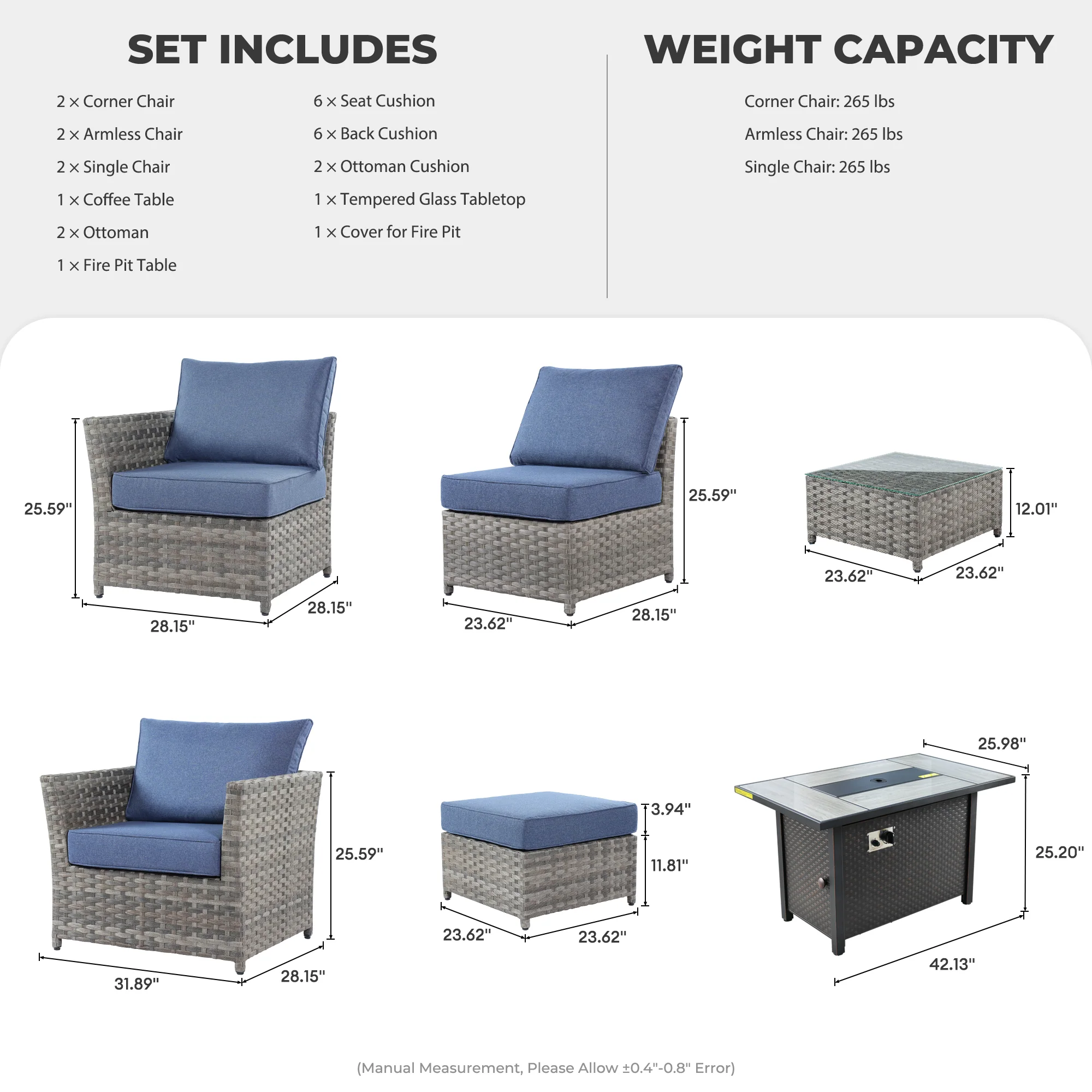 Ovios Patio Furniture Set 10-Piece include 42