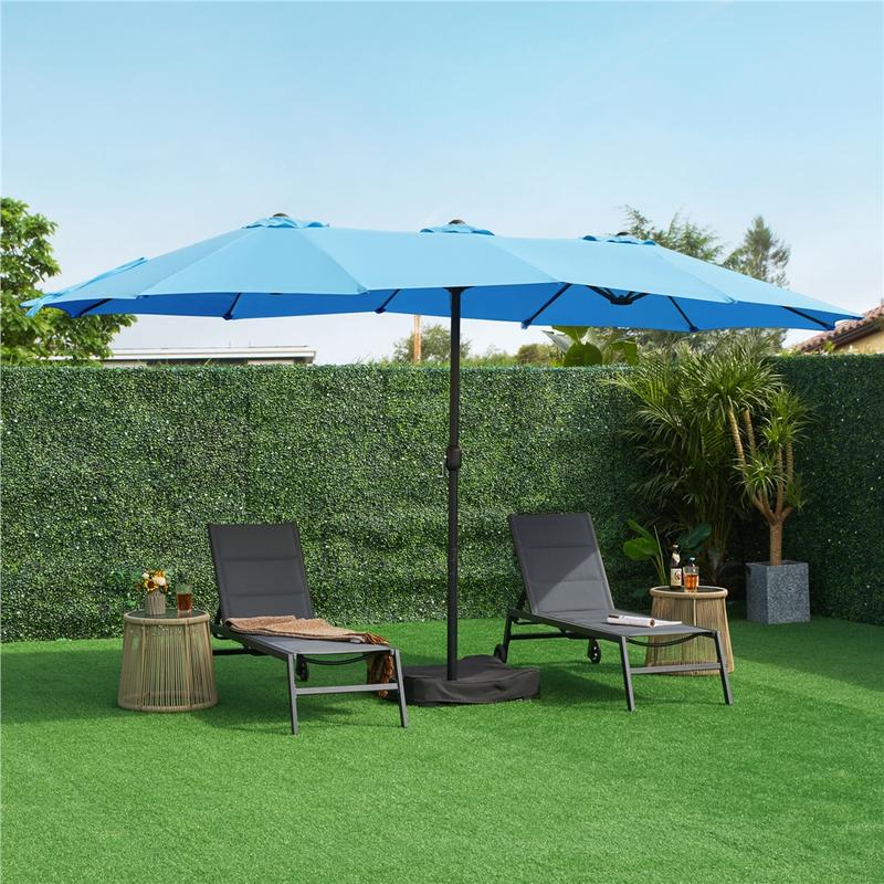 【No Lights】 Yaheetech 15/13ft Large Patio Umbrella Double-Layer Cloth with 12 Ribs, Hand Crank for Easy Opening, 2 Sandbags, Outdoor Design for Garden, Pool, and Lawn