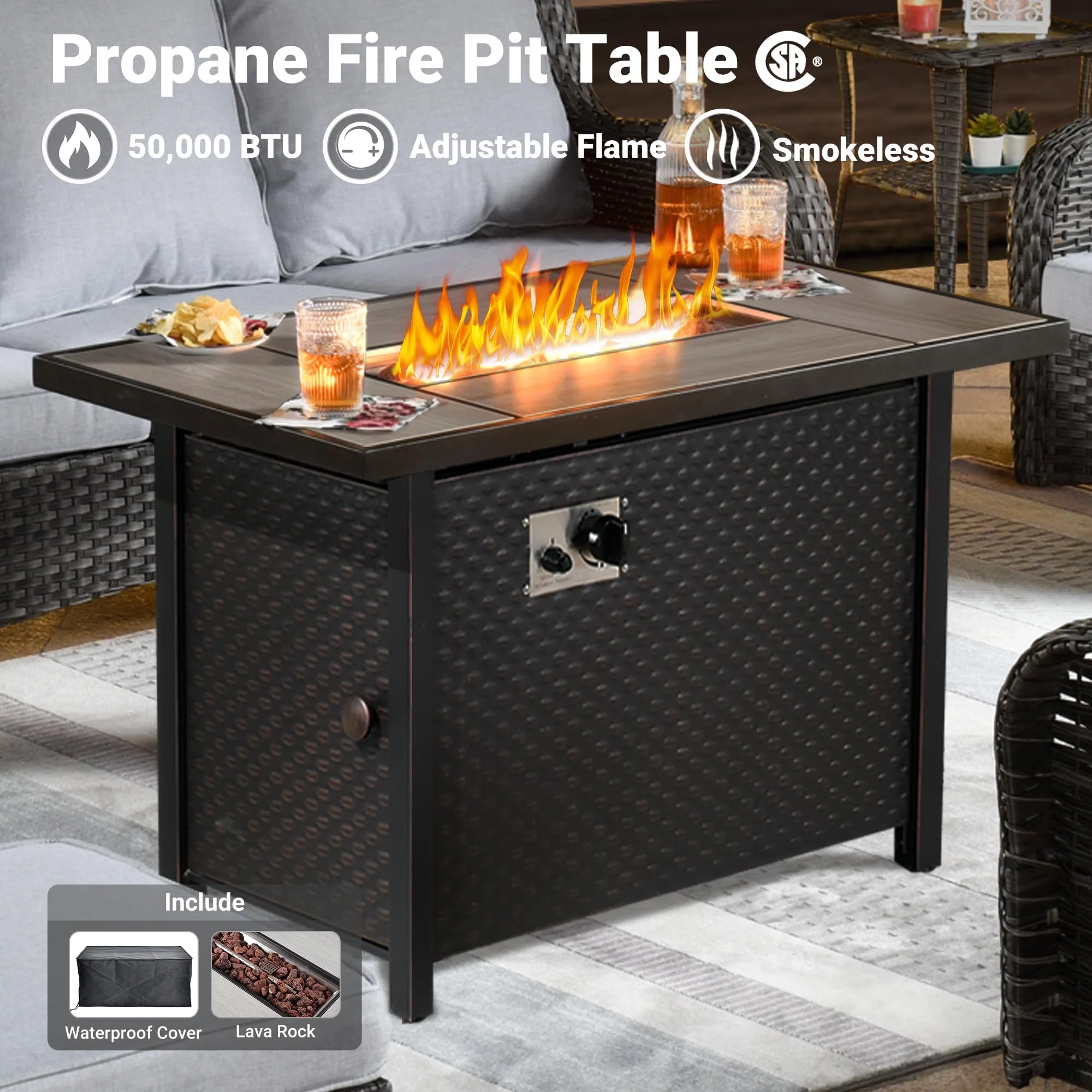 Ovios Outdoor Furniture 7-Piece with 42'' Fire Pit Table and Kenard 2 Rocking Chairs