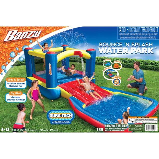 Banzai 2-in-1 Dry or Wet Inflatable Bouncer & Slide- for Kids Ages 5-12