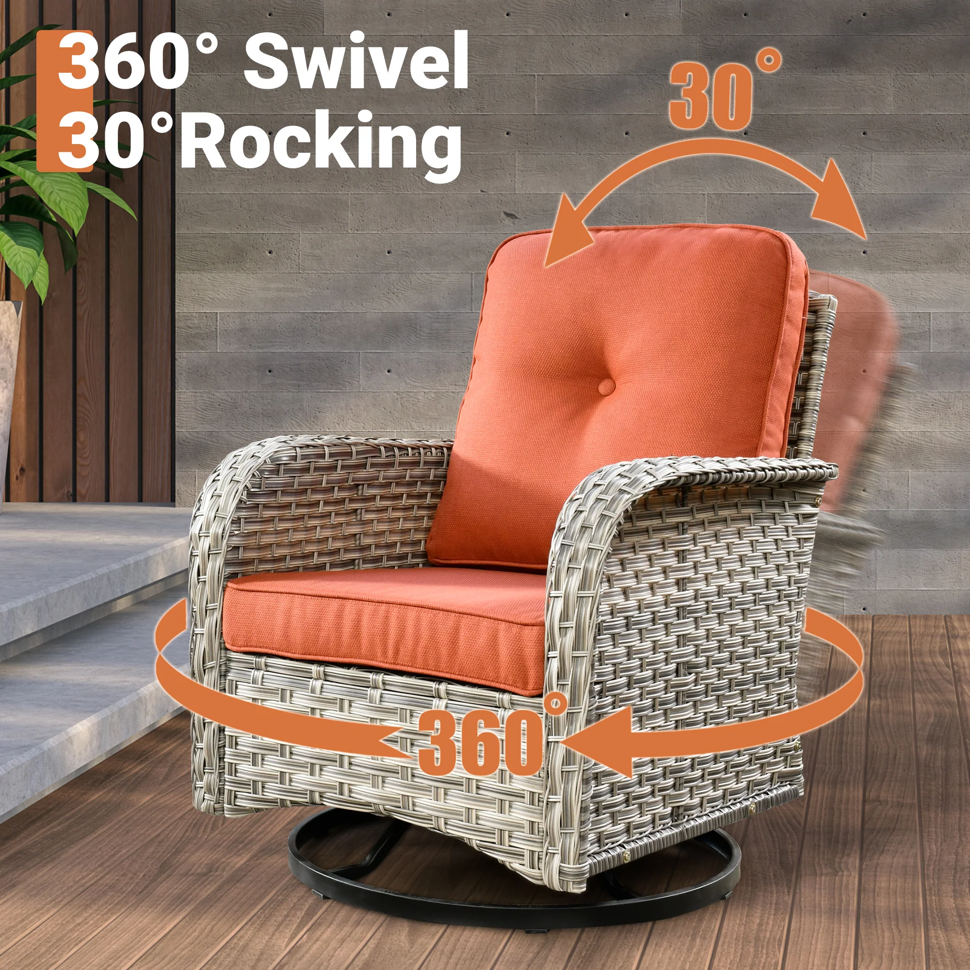 Ovios VNC Series Patio Swivel Chair 3-Piece Set