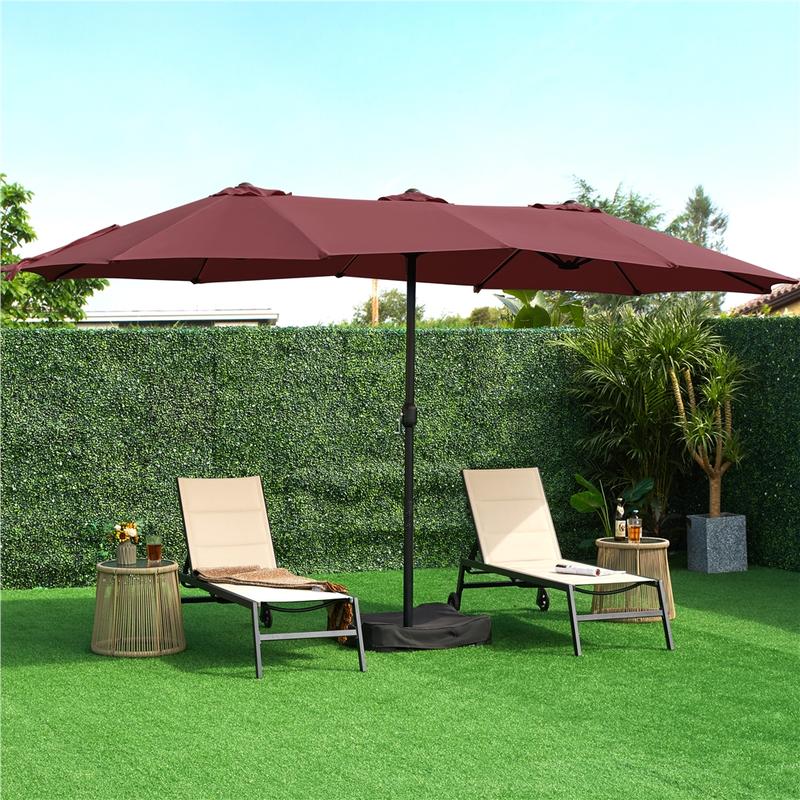 【No Lights】 Yaheetech 15/13ft Large Patio Umbrella Double-Layer Cloth with 12 Ribs, Hand Crank for Easy Opening, 2 Sandbags, Outdoor Design for Garden, Pool, and Lawn