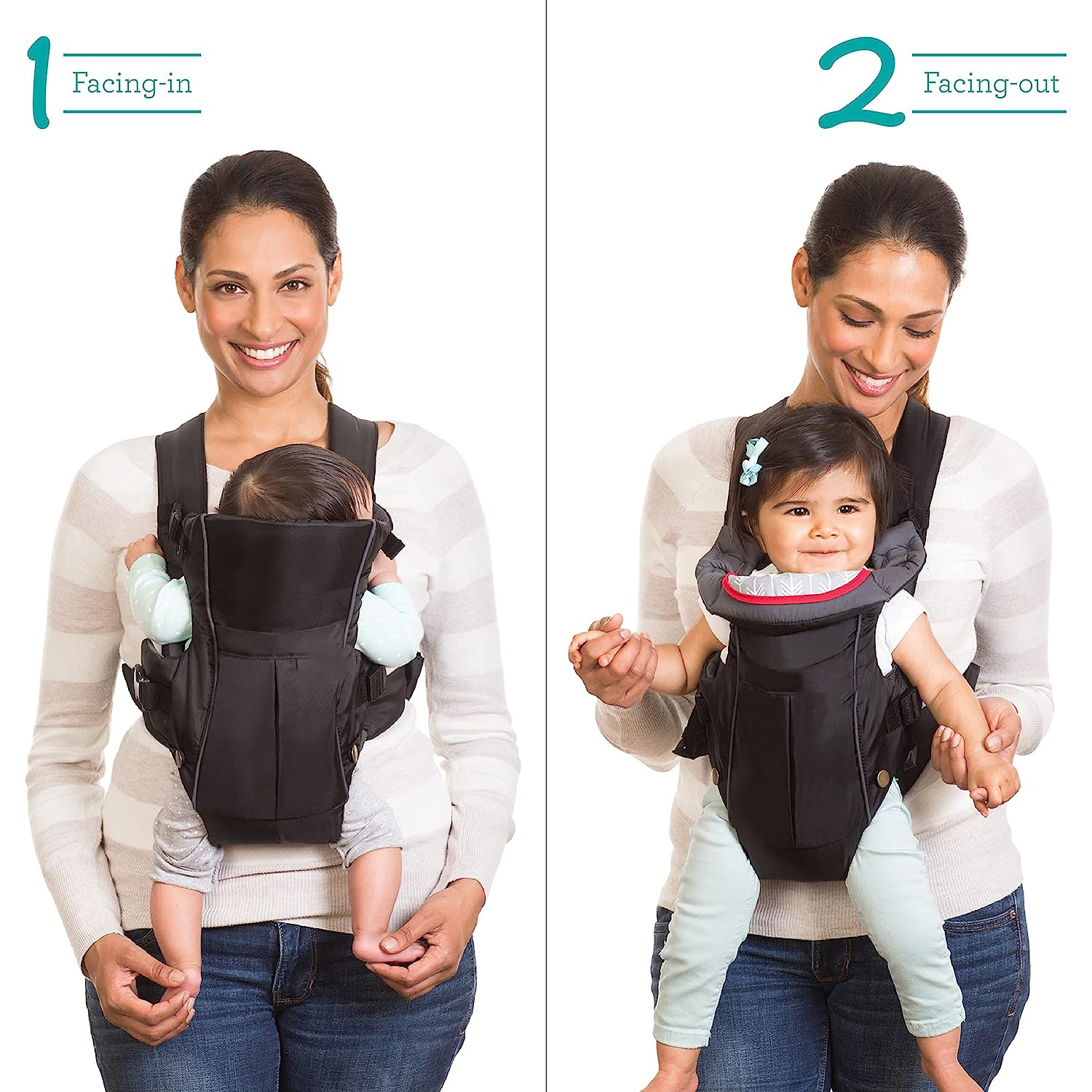 Classic Carrier with Pocket - 2 Ways to Carry Black Carrier with Wonder Bib & Essentials Storage Front Pocket, Adjustable Back Strap, 1-Piece