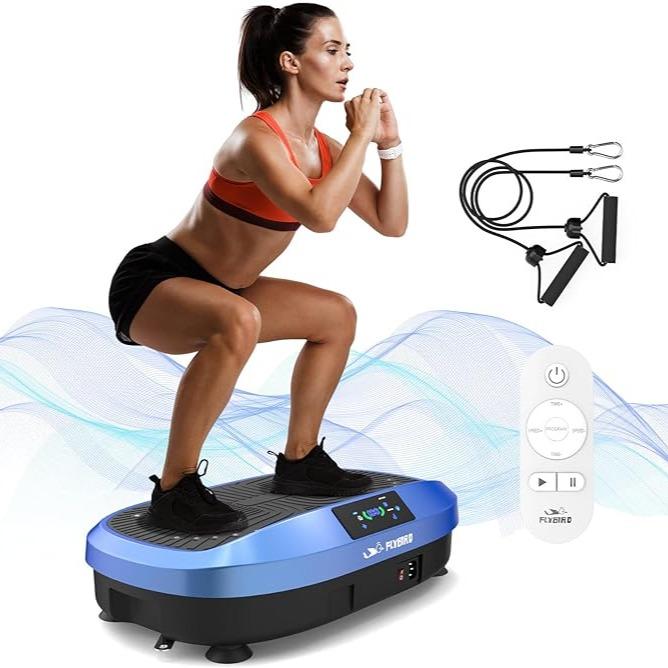 FLYBIRD Vibration Plate Exercise Machine with 330LBS Loading Capacity, Lymphatic Drainage Machine, Whole Body Workout Vibration Platform w/ 2 Resistance Bands for Fitness