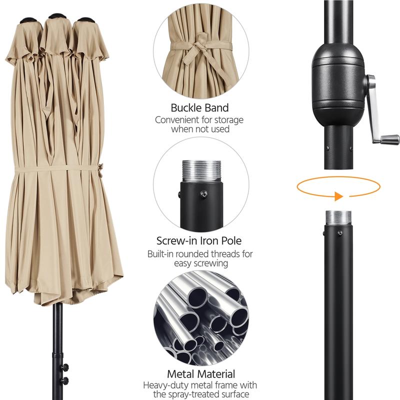 【Solar LED Lights Umbrella】Yaheetech 15/13ft Large Patio Umbrella, Outdoor Double-Sided Rectangle Umbrella with 36 LED Lights & Crank for Patio Garden Pool Lawn Backyard, Base Included