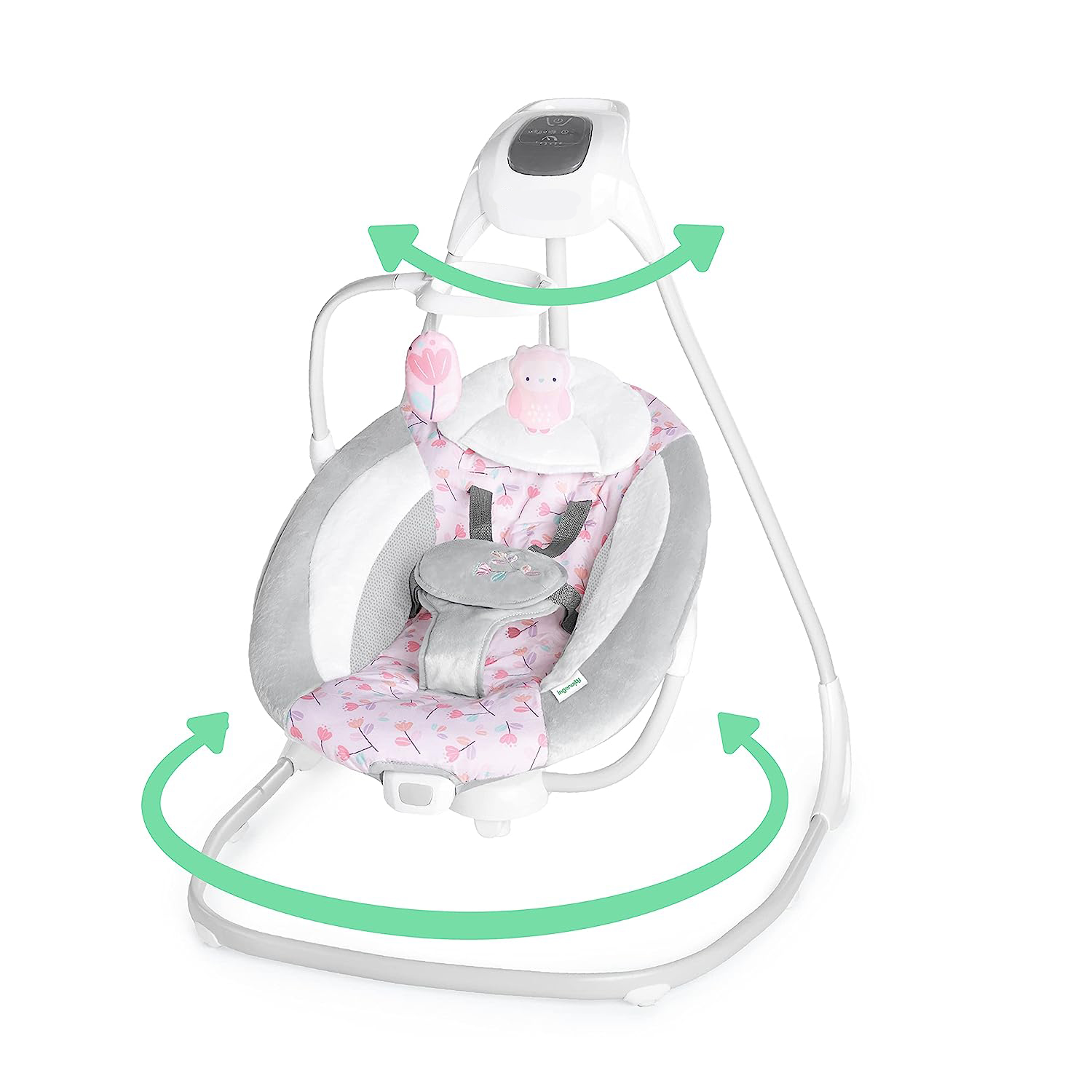 Lightweight Compact 6-Speed Multi-Direction Baby Swing, Vibrations & Nature Sounds, 0-9 Months 6-20 lbs (Pink Cassidy)