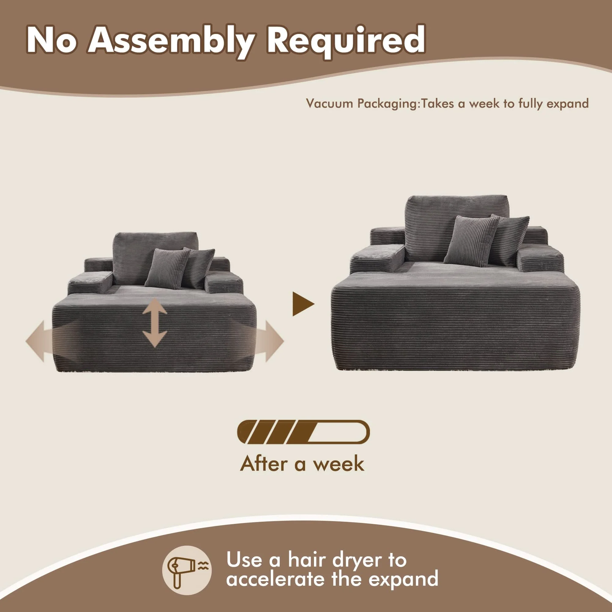 Ovios 67''x48'' Chaise Lounge Chair Indoor, Oversized Upholstered Sofa Bed