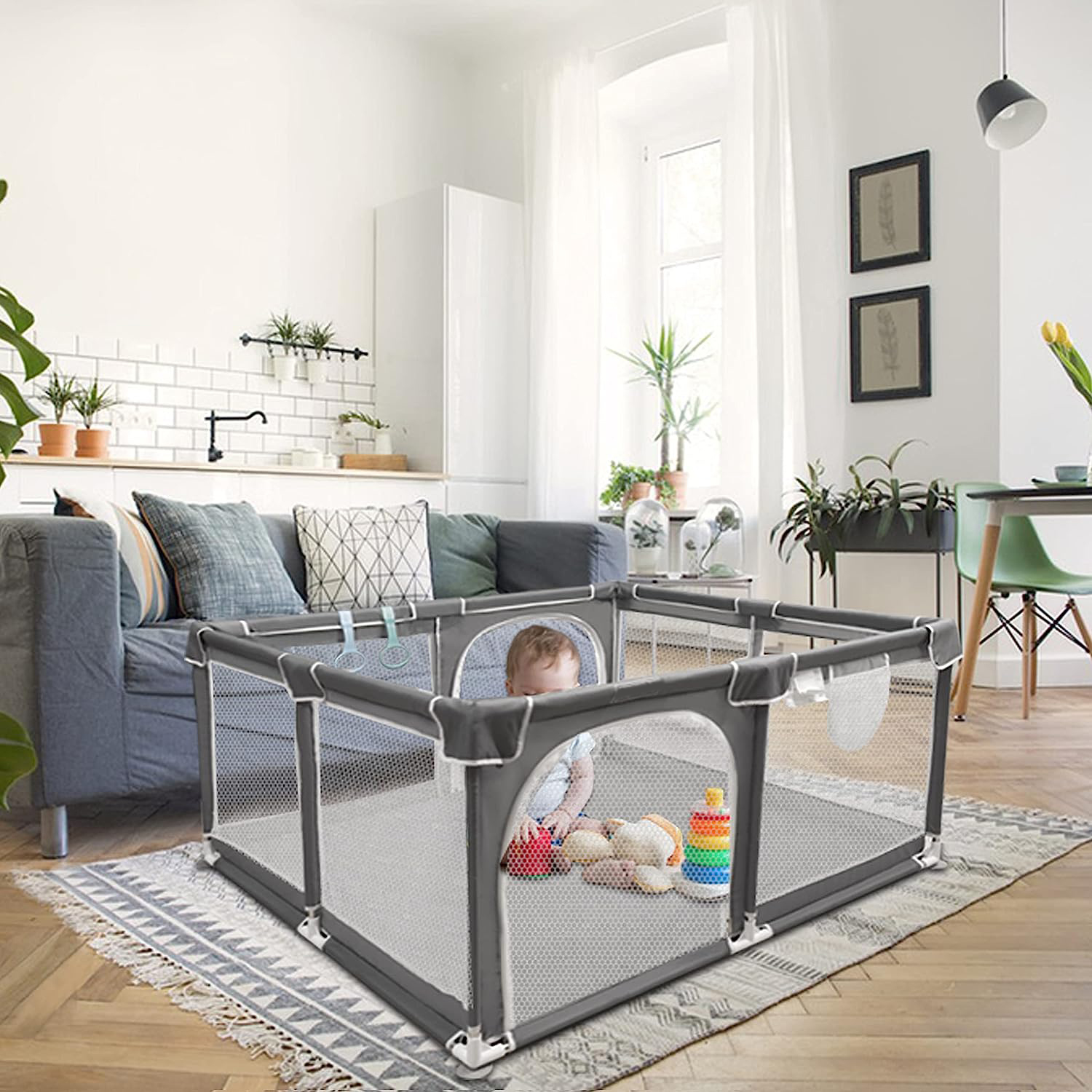 Baby Playpen 5050,Pack N Play,Playard,Baby Gate,Kids Activity Center,Playpen for Babies & Toddlers,Indoor Outdoor(Black)