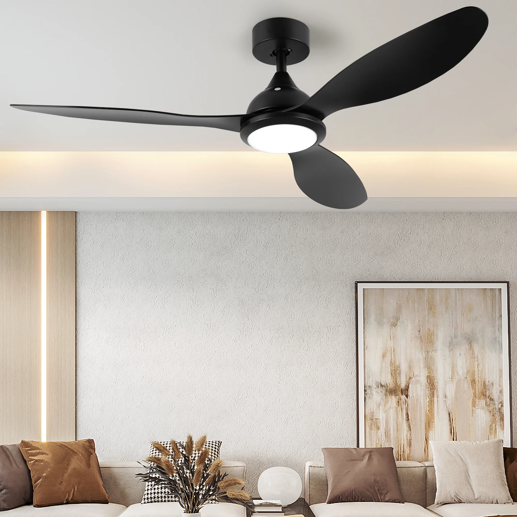 Ovios 52'' Remote Control Ceiling Fan Reversible 3 Blades with LED Light and 6 Wind Speeds, DC Motor