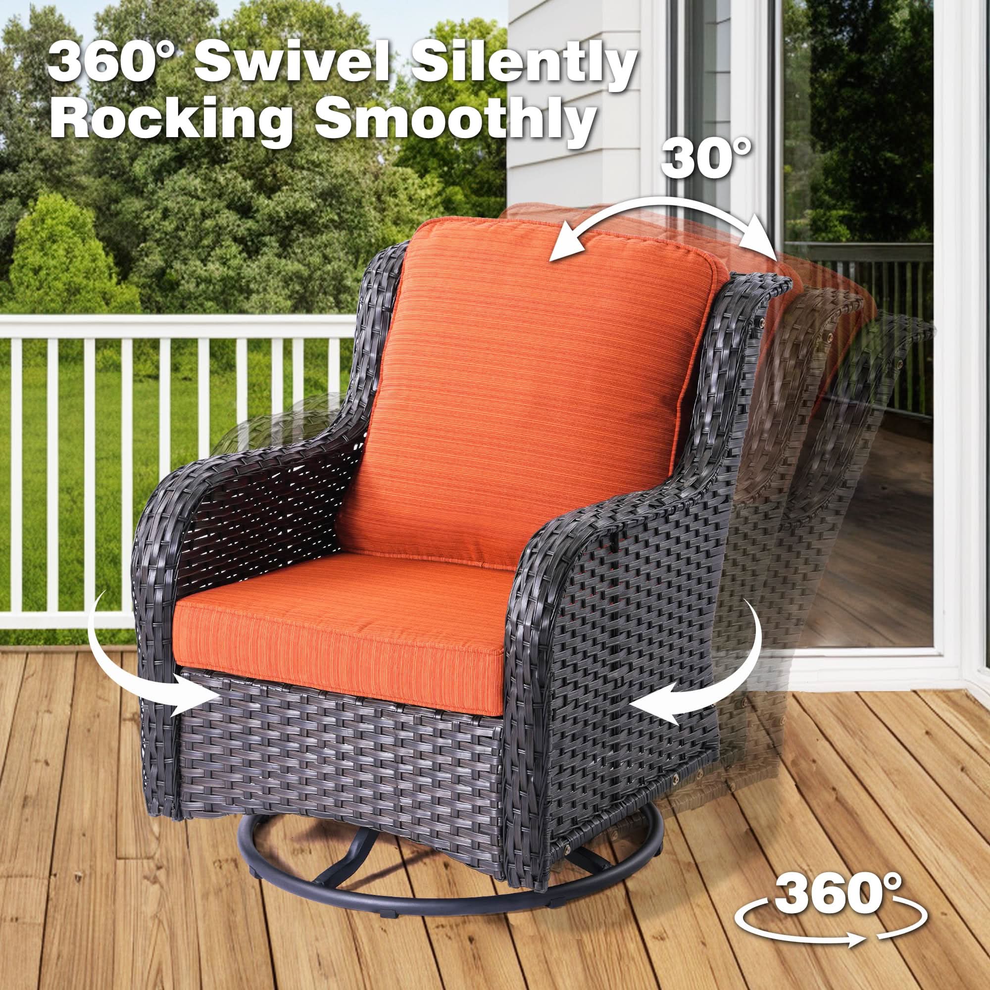 Ovios 10 Pieces Patio Furniture Set with Fire Pit Table Outdoor Wicker Sofa Loveseat and Swivel Rocking Glider Chairs