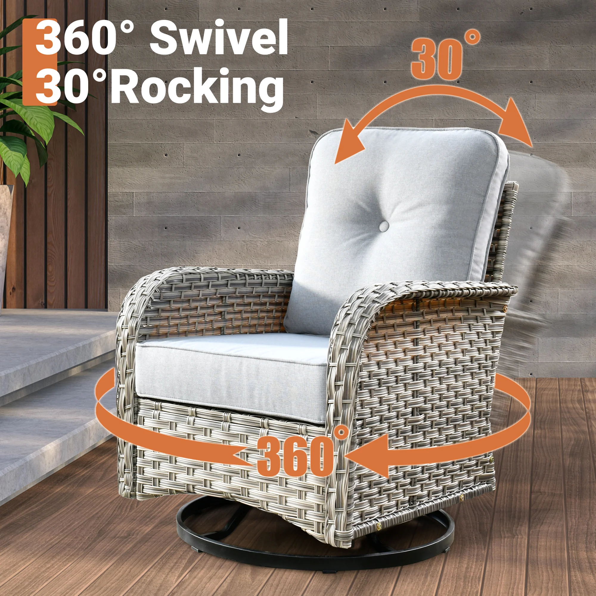 Ovios VNC Series Patio Swivel Chair 3-Piece Set