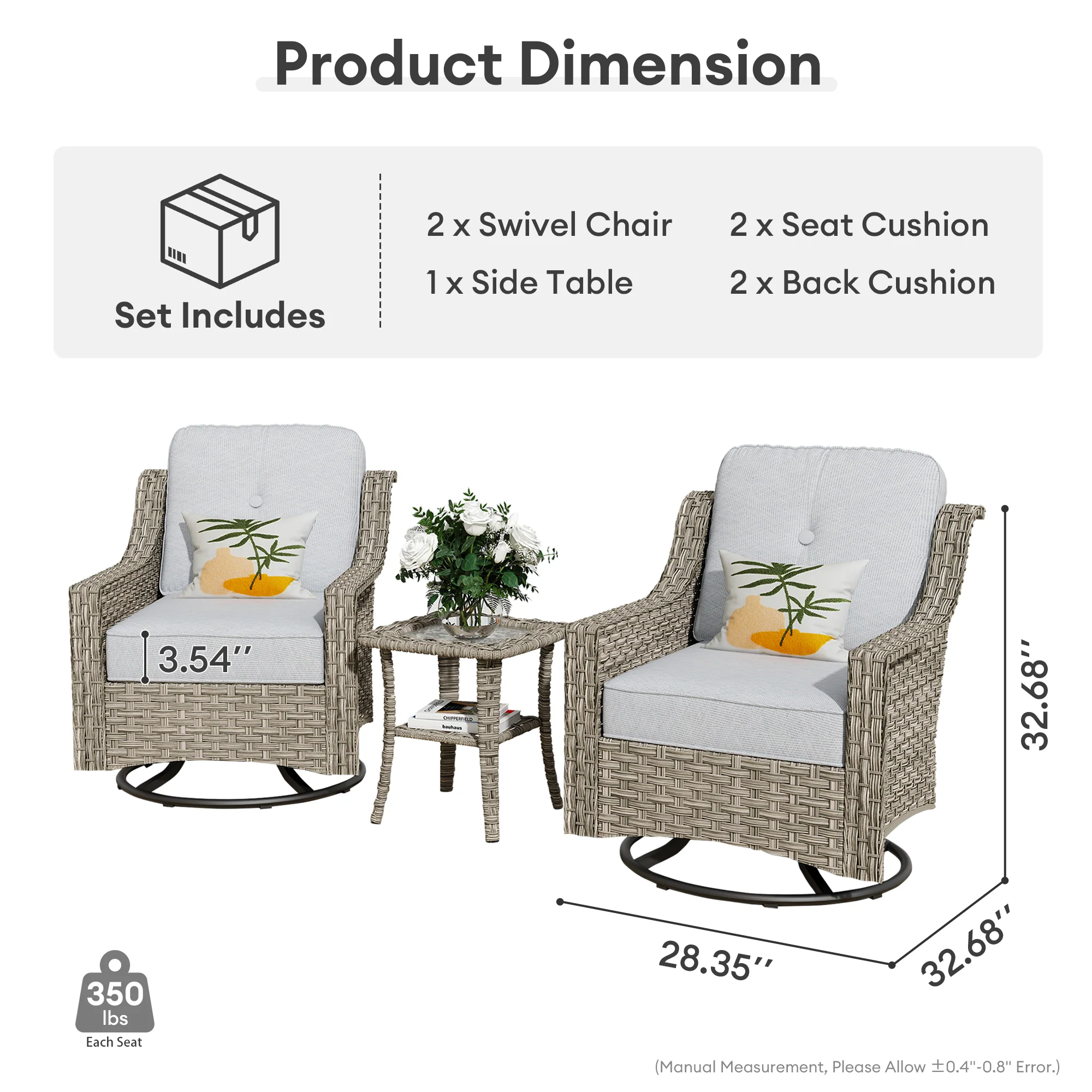 Ovios Conversation Set 3-Piece PAD Series,Swivel Chair