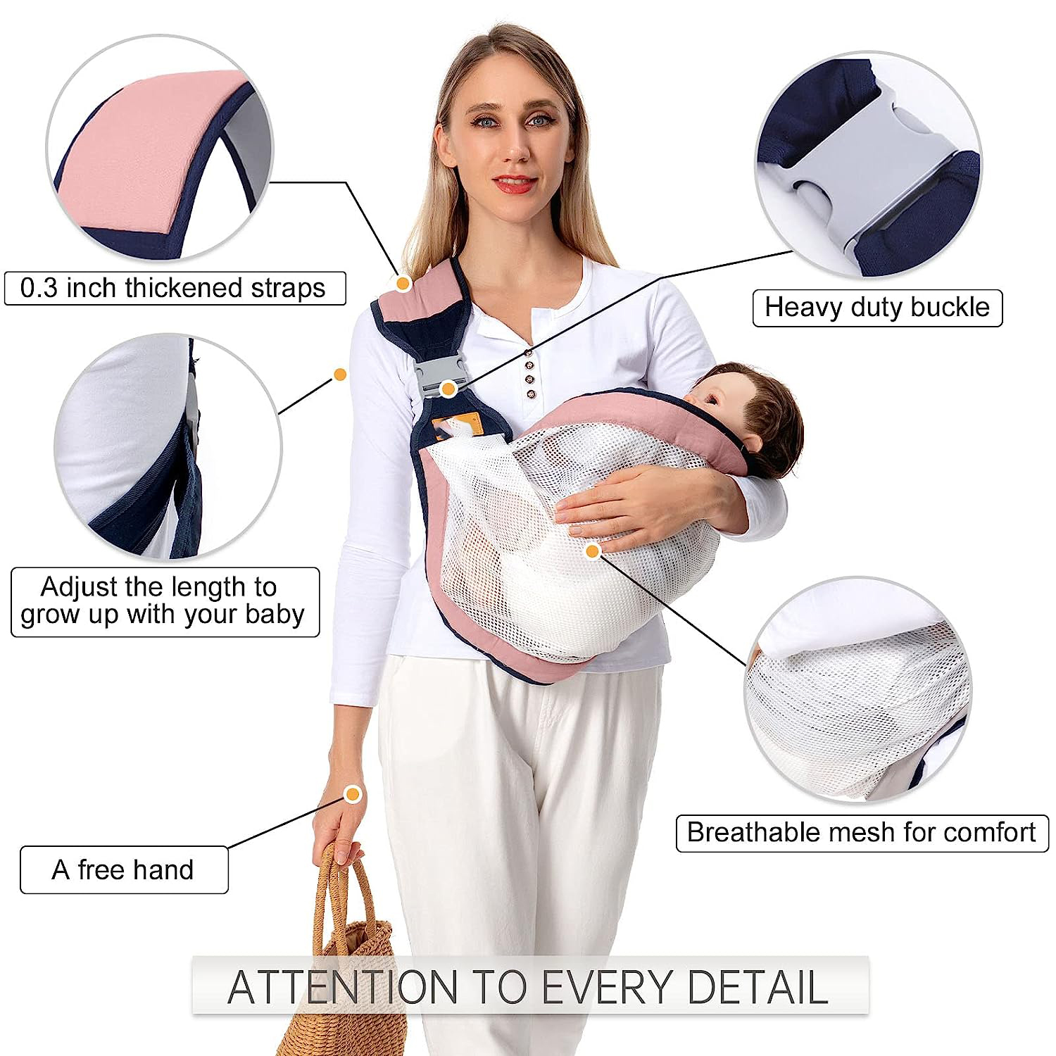 Baby Sling Carrier Newborn to Toddler, Lightweight Baby Carrier Sling, Baby Wrap Sling, Baby Hip Seat Carrier for Toddler Sling, Baby Holder Carrier, Nursing Sling, Carrying 7-45 lbs, Grey