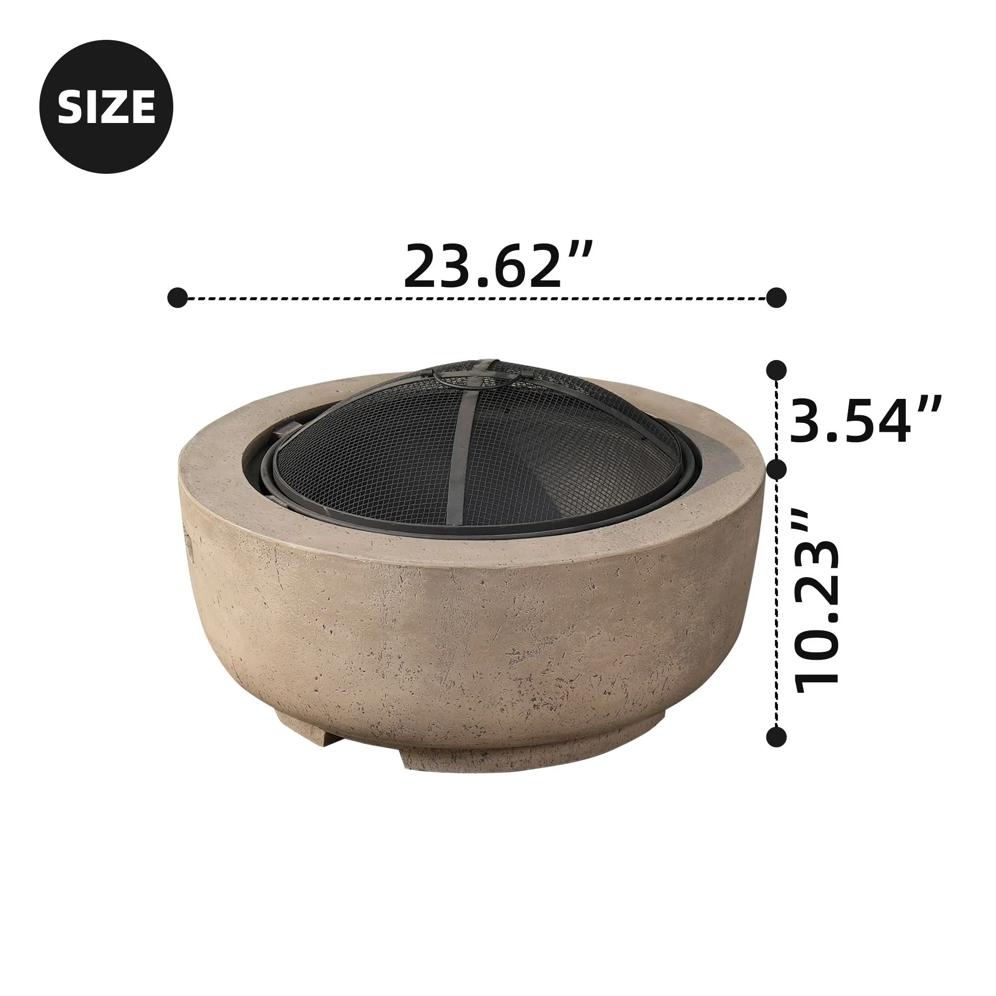 Ovios 23.62'' Round Magnesium Oxide Wood Burning Fire Pit
