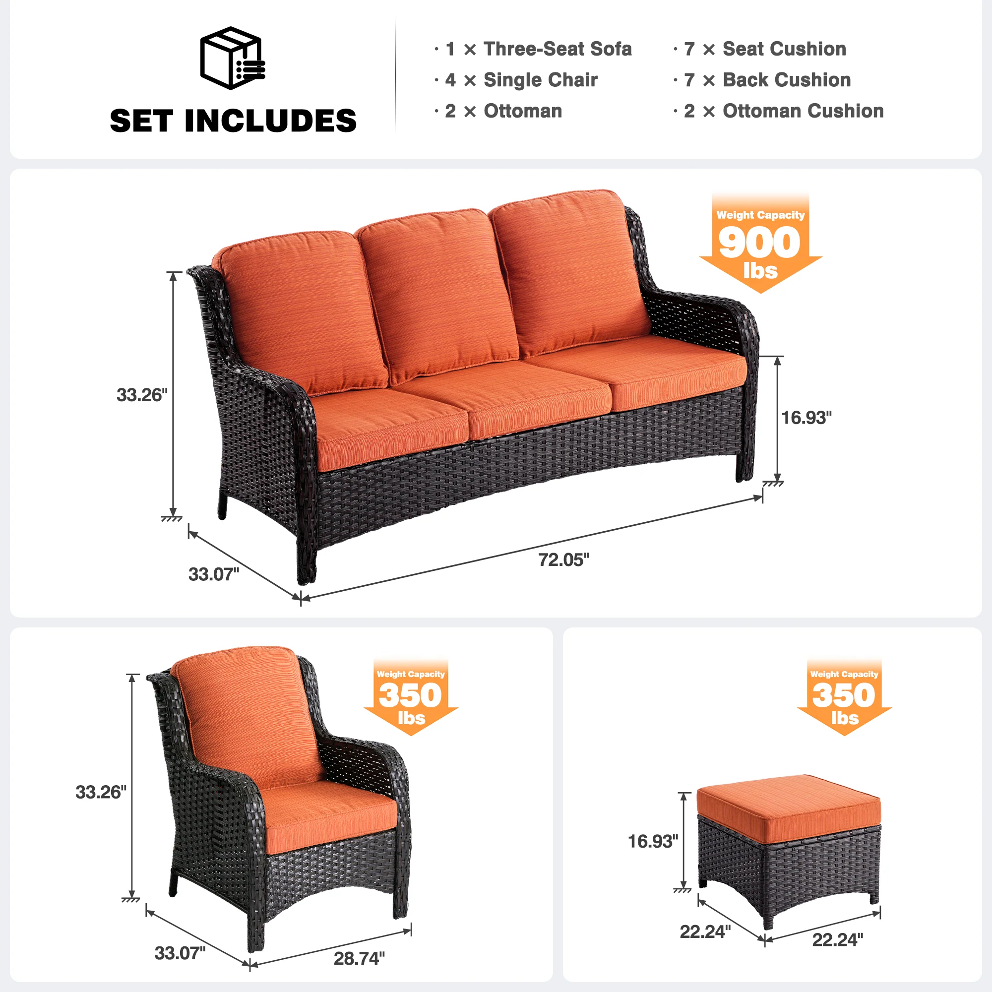 Ovios Patio Furniture Set 7-Piece With Cushions Kenard Curved Handrest