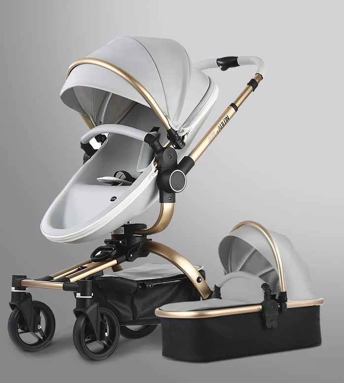 New Max Of Aulon Luxury 2-in-1 Baby Stroller With Bassinet Leather 360 Degrees Rotating