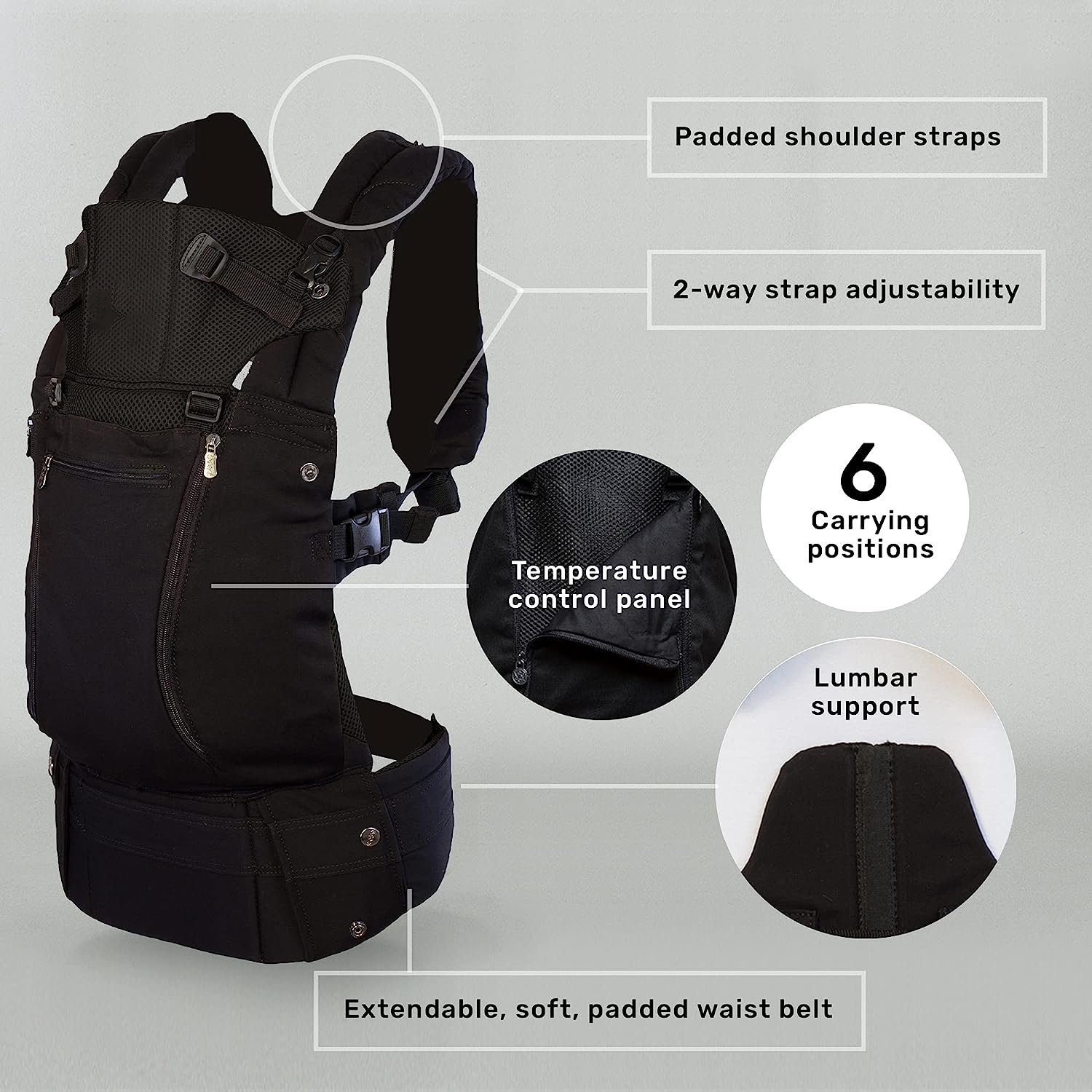 Complete All Seasons Ergonomic 6-in-1 Baby Carrier Newborn to Toddler - with Lumbar Support - for Children 7-45 Pounds - 360 Degree Baby Wearing - Inward & Outward Facing - Stone