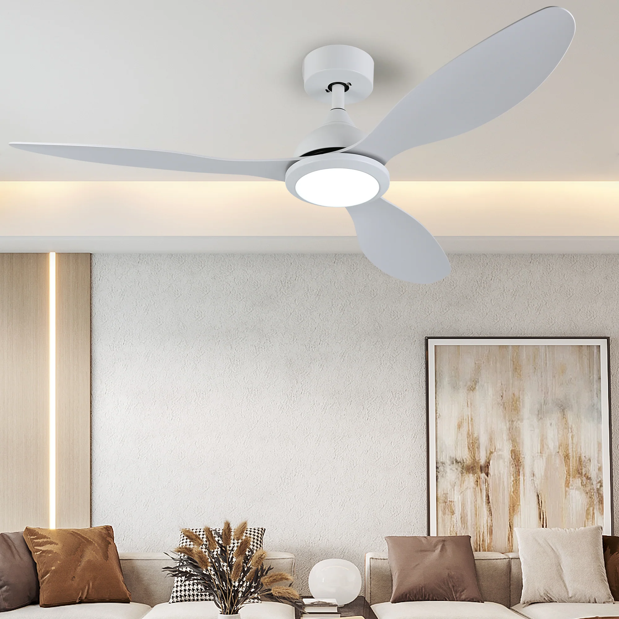 Ovios 52'' Remote Control Ceiling Fan Reversible 3 Blades with LED Light and 6 Wind Speeds, DC Motor
