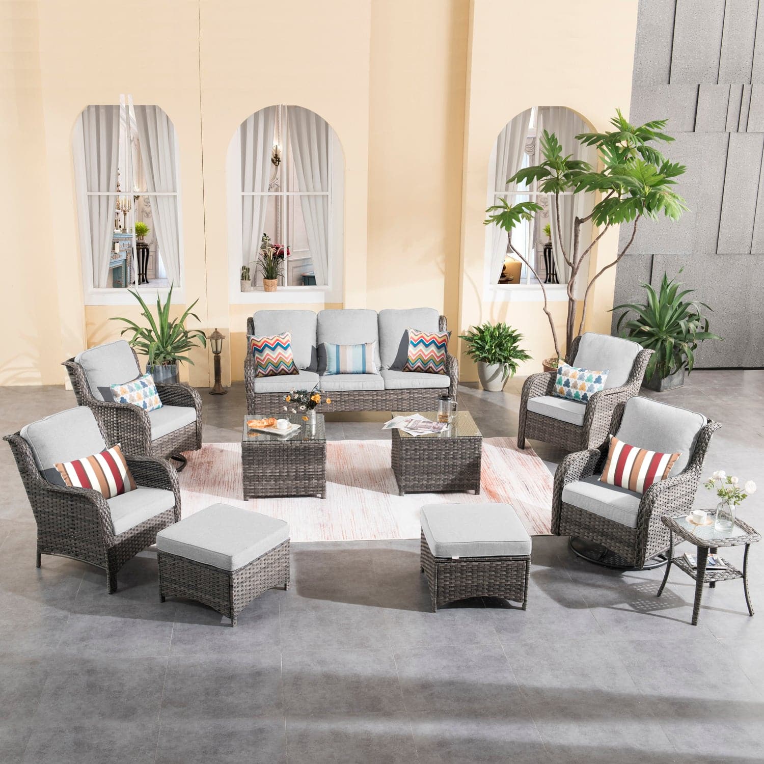 Ovios Patio Conversation Set 10-Piece with Rocking Chairs and Table Kenard