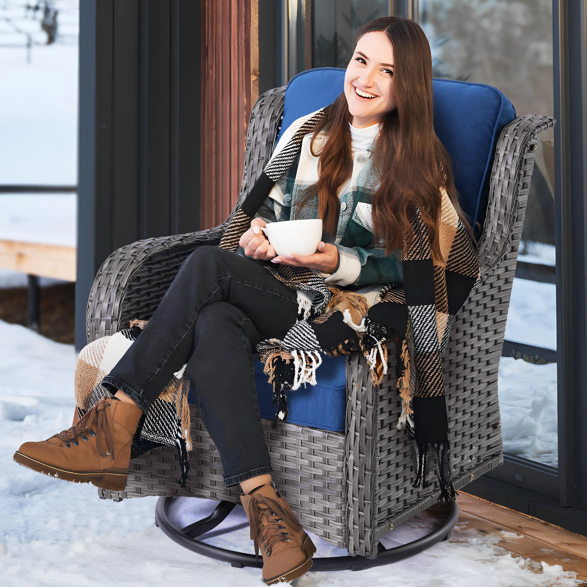 Ovios Patio Furniture Set 3-Piece with Swivel Chairs and Side Table Kenard