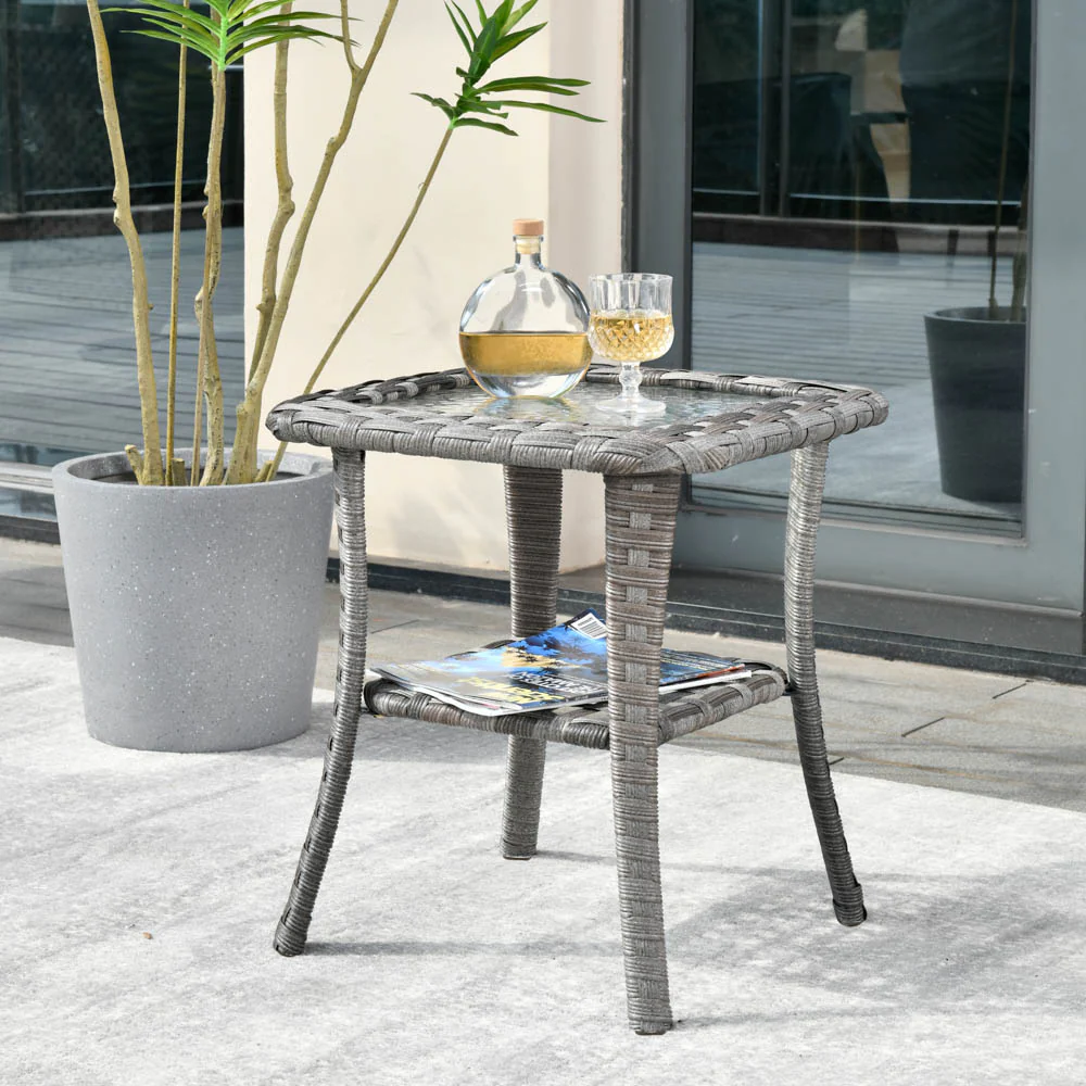 Ovios Balcony Side Table with Tempered Glass Top for BBR/BRS Series