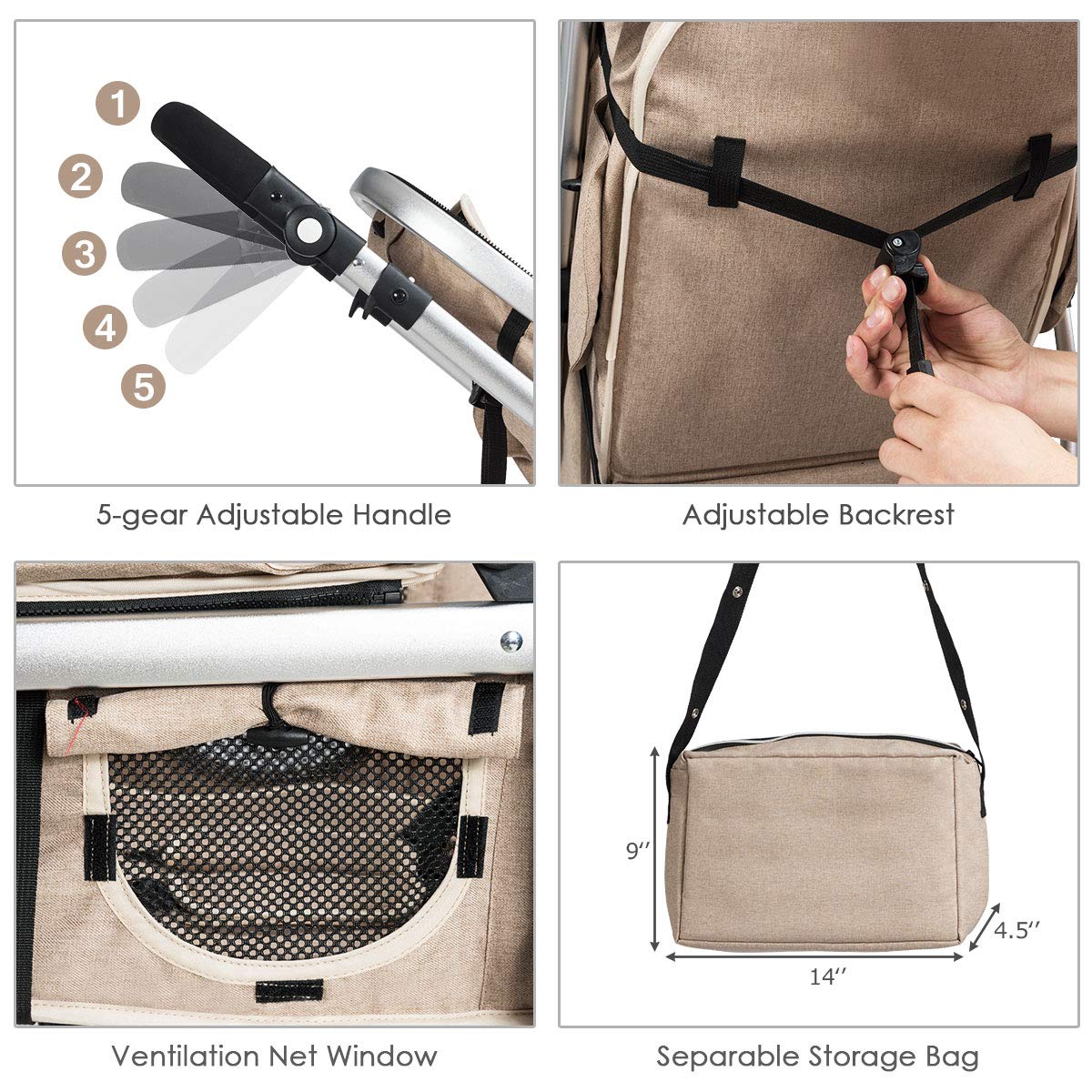 Baby Stroller, High Landscape Convertible Infant Bassinet Stroller, Adjustable Canopy & Backrest, Storage Basket, Foot Cover, Foldable Newborn Carriage Pram Stroller (Gray)