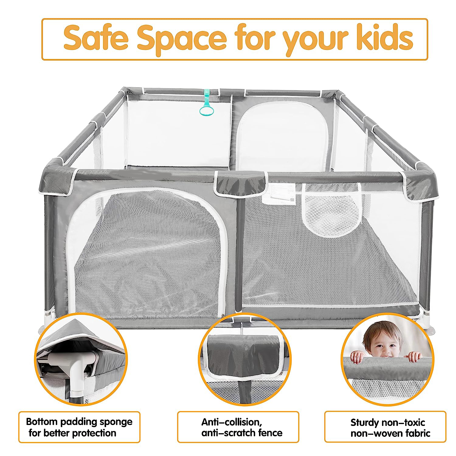 Baby Playpen 5050,Pack N Play,Playard,Baby Gate,Kids Activity Center,Playpen for Babies & Toddlers,Indoor Outdoor(Black)