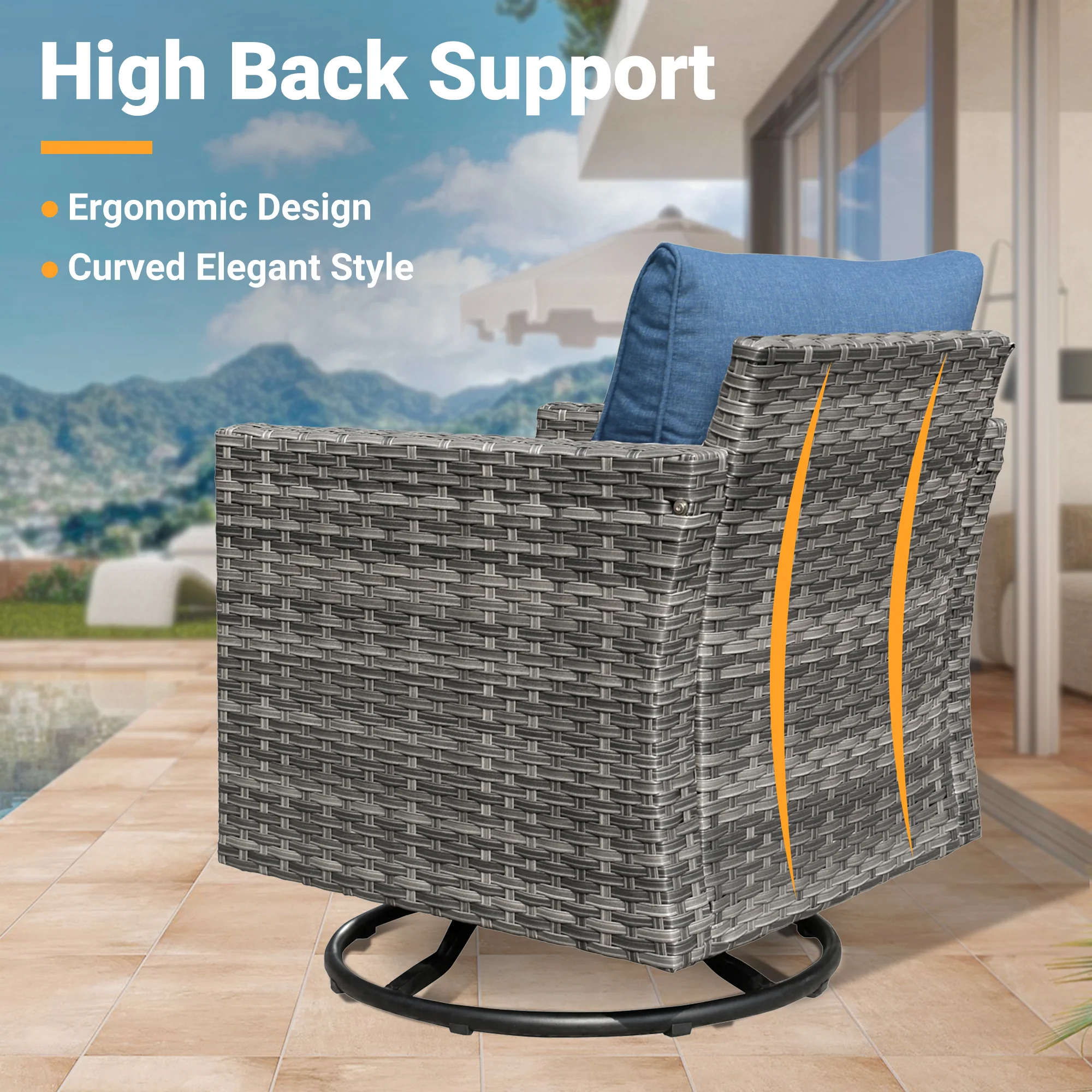 Ovios Patio Vultros 9-Piece Set with 2 Swivel Chairs and 30'' Propane Fire Pit Table