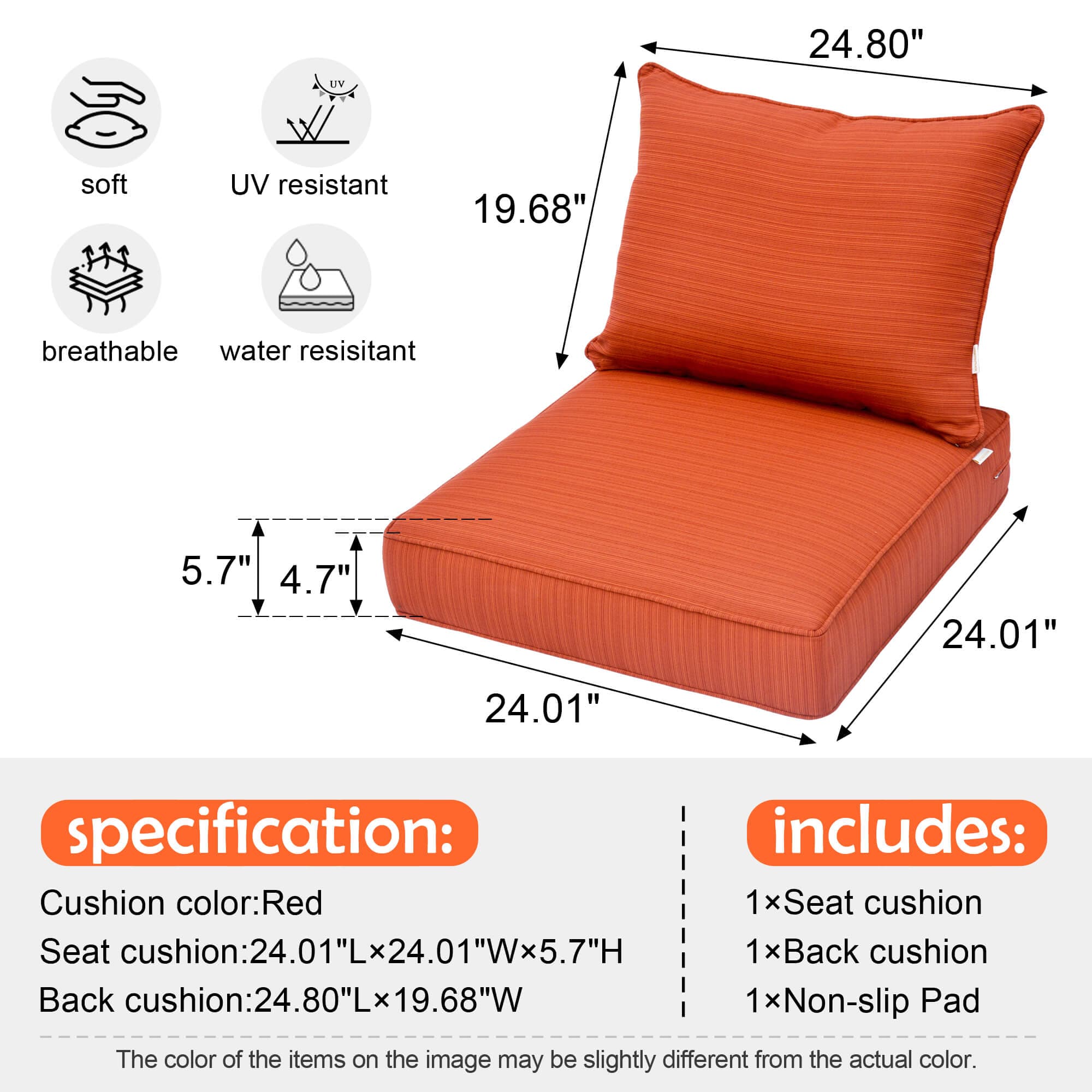 Ovios Replacement Seat Back Cushions Set with Olefin Fabric and Zipper, 24'' x 24'', Not Suitable for Ovios Patio Furniture