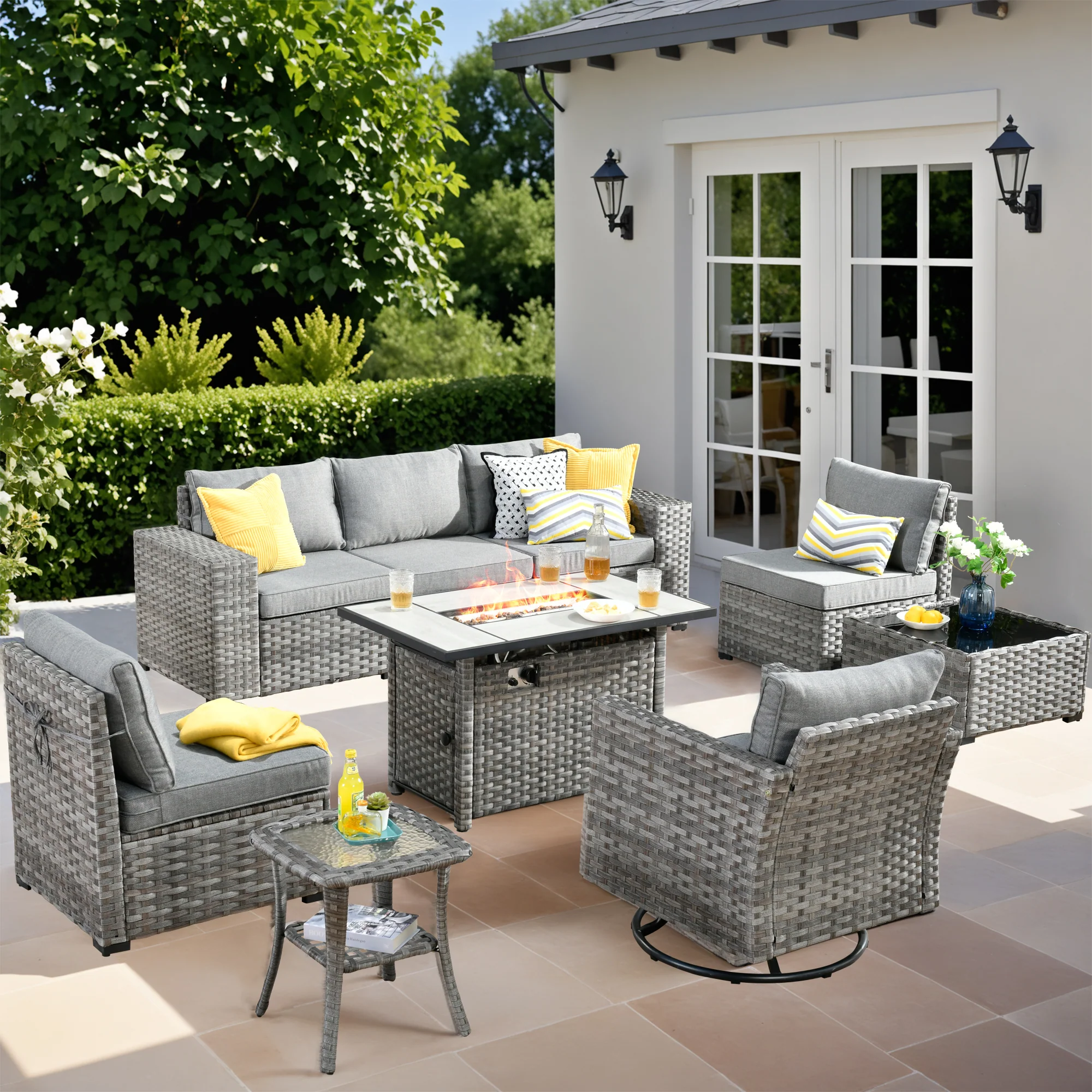 Ovios 9-Piece Outdoor Furniture Set with 7.68'' Wide Armrests