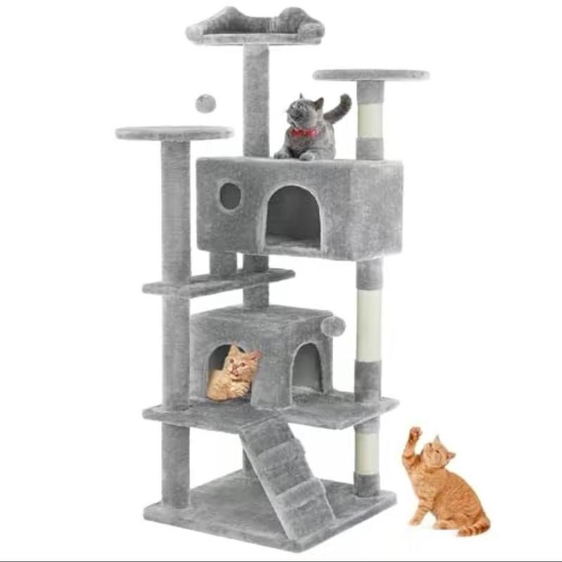 PetTrove Cat Tree Tower for Indoor Cats, 54in Tall Multi-Level Pet Furniture, Stable Kitty Play House with Sisal Scratching Post, Large Condo, Climbing Ladder, Plush Toy for Kitten cat treehouse