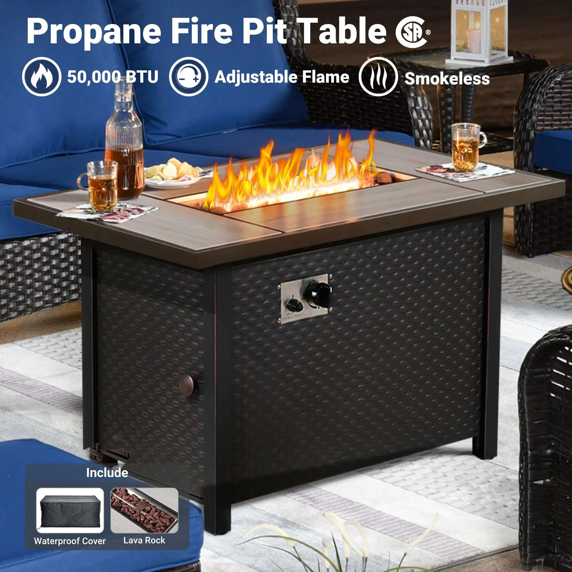 Ovios Outdoor Furniture 7-Piece with 42'' Fire Pit Table and Kenard 2 Rocking Chairs