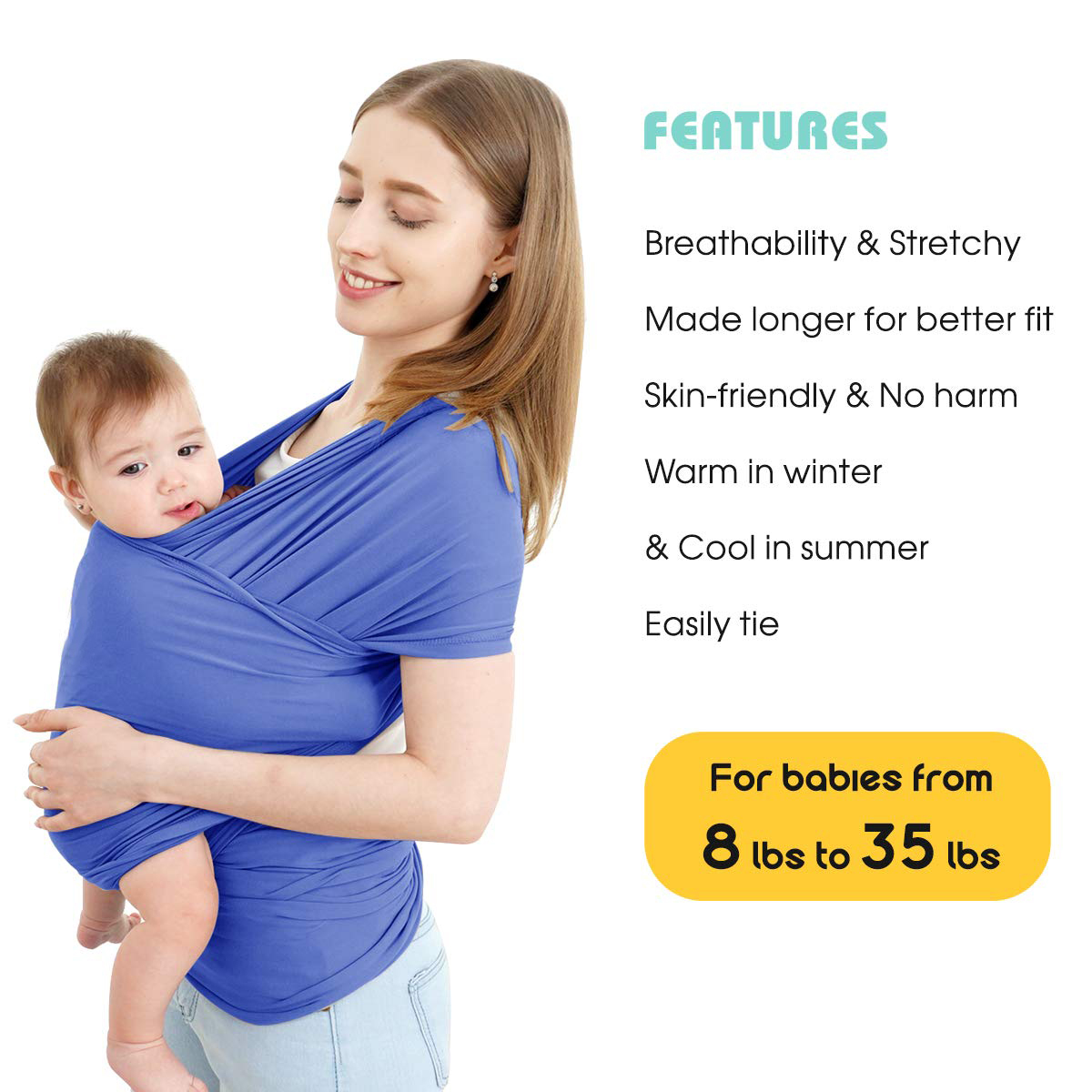 Baby Wrap Carrier,Hands Free Baby Carrier Sling,Lightweight,Breathable,Softness,Perfect for Newborn Infants and Babies Shower Gift,Black