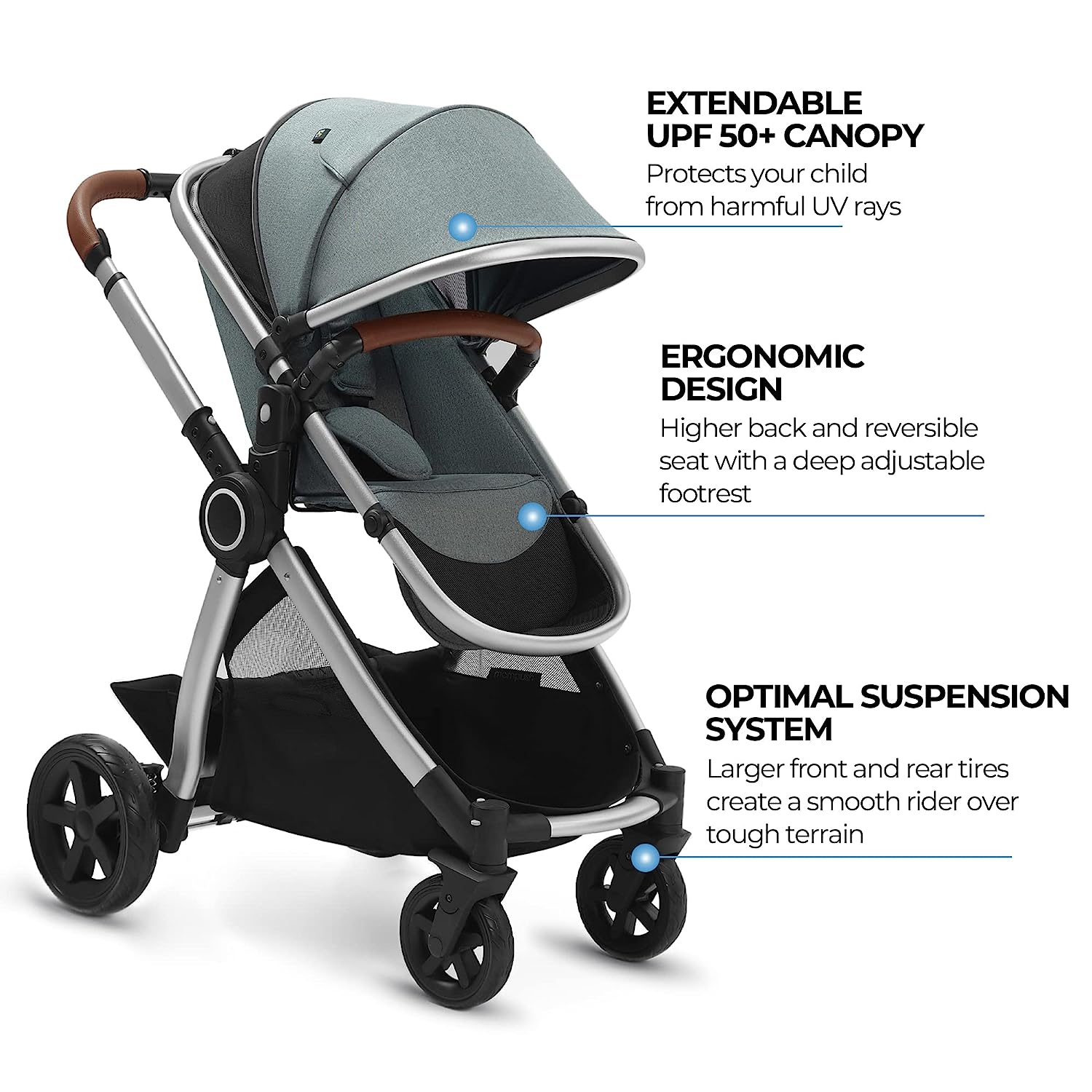 Baby Stroller with Removable Bassinet - Full-Size Baby Strollers for Comfortable Outings with Baby - Toddler Stroller with Reversible Stroller Seat - Smooth Glide Bassinet Stroller