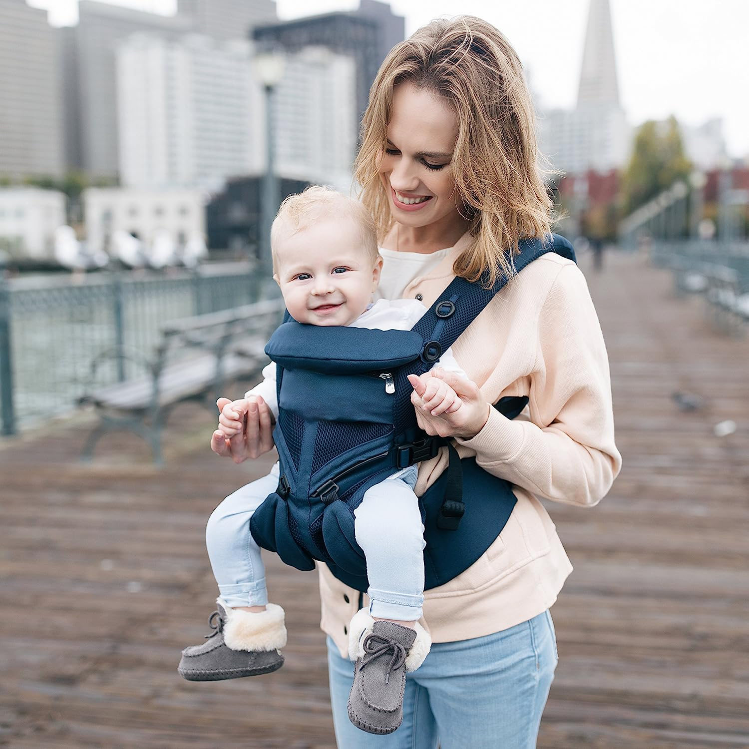 360 All-Position Baby Carrier for Newborn to Toddler with Lumbar Support & Cool Air Mesh (7-45 Lb), Pearl Grey