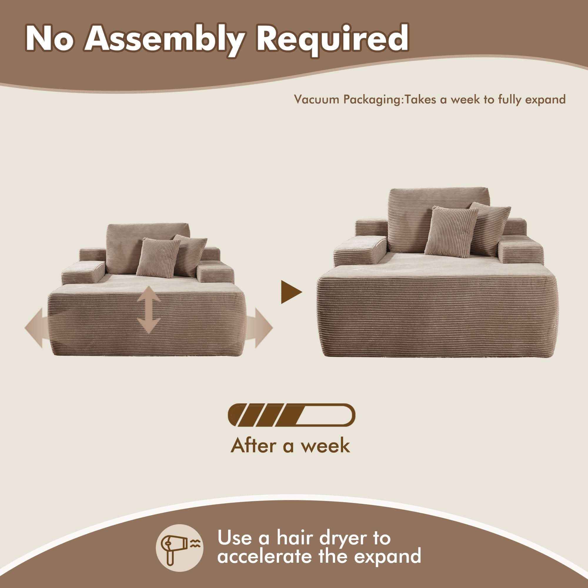 Ovios 67''x48'' Chaise Lounge Chair Indoor, Oversized Upholstered Sofa Bed