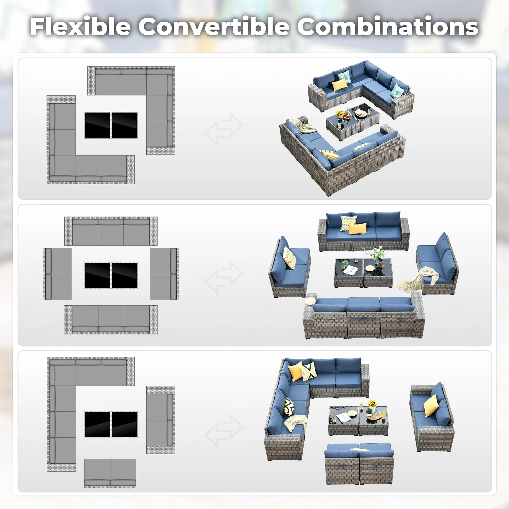 Ovios 12 Pieces Patio Conversation Set with 7.68'' Broad Handrails