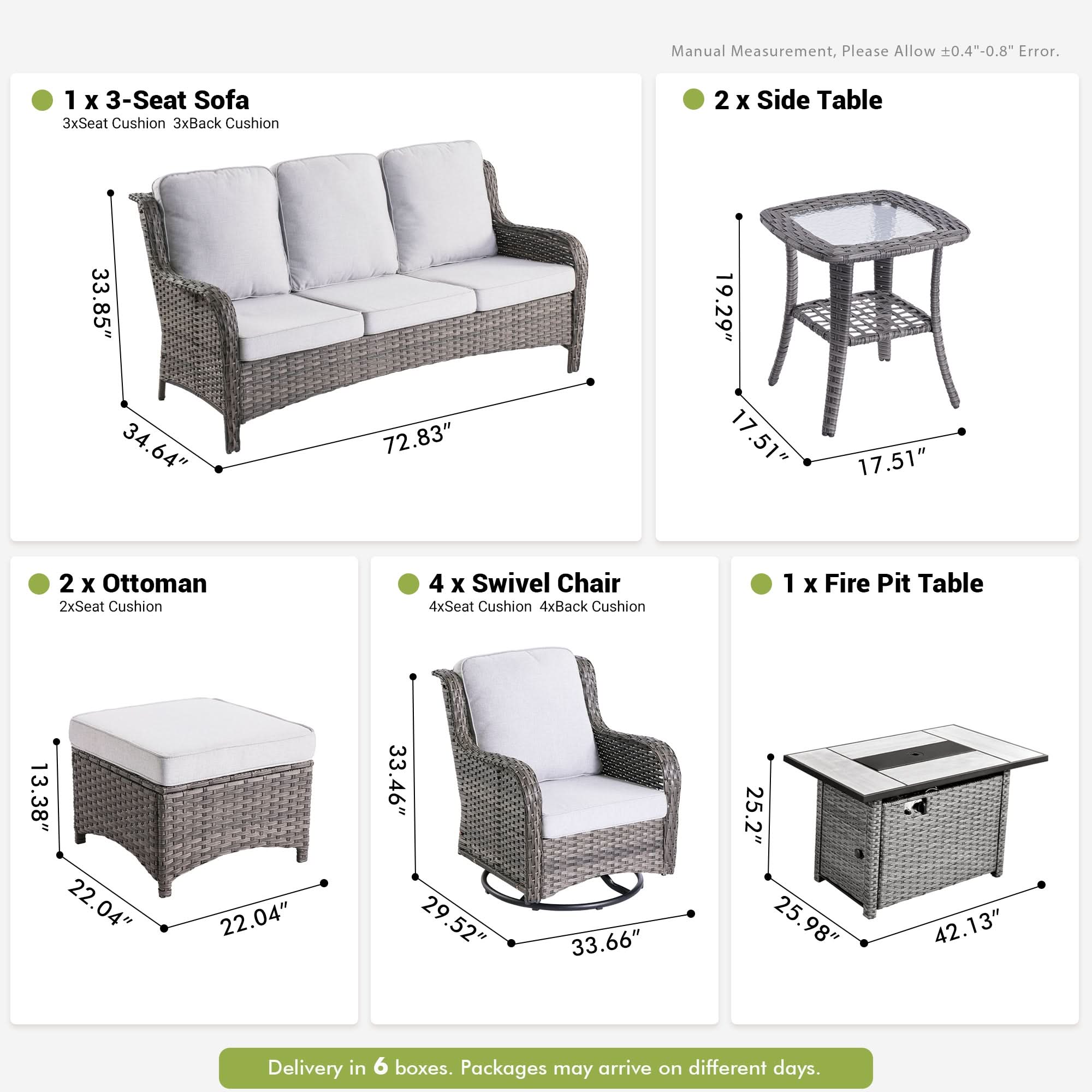 Ovios 10 Pieces Patio Furniture Set with Fire Pit Table Outdoor Wicker Sofa Loveseat and Swivel Rocking Glider Chairs