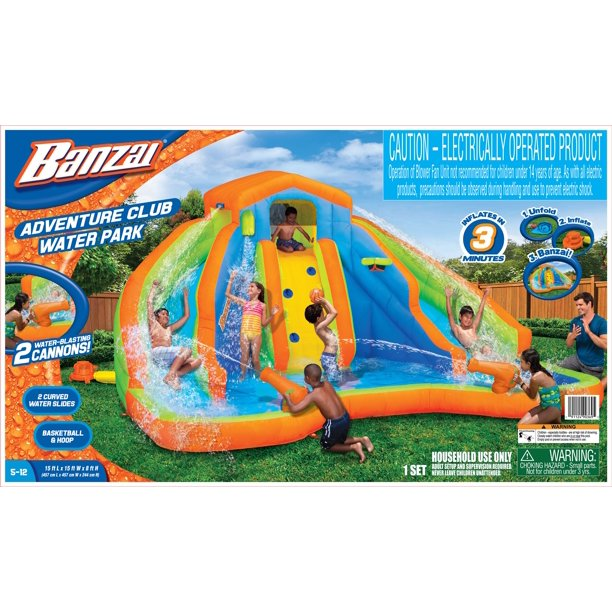 Banzai Adventure Club Outdoor Inflatable Water Park & Dual Slides, Ages 5 & Up, Unisex