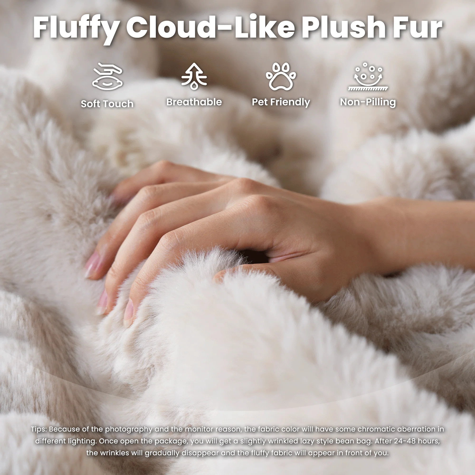 OVIOS Luxurious Fluffy Faux Fur Bean Bag Couch